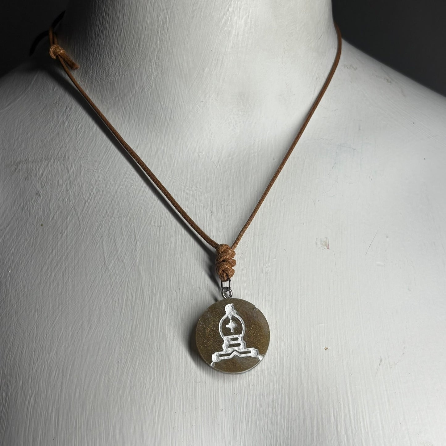 Vintage Brown Bishop - Handmade Resin Chess Necklace