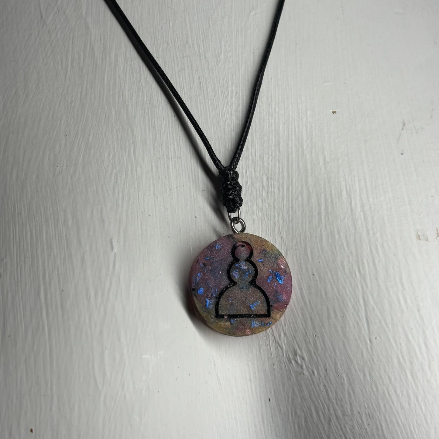 Pink/Yellow Crystal Pawn - Handmade Resin Chess Necklace