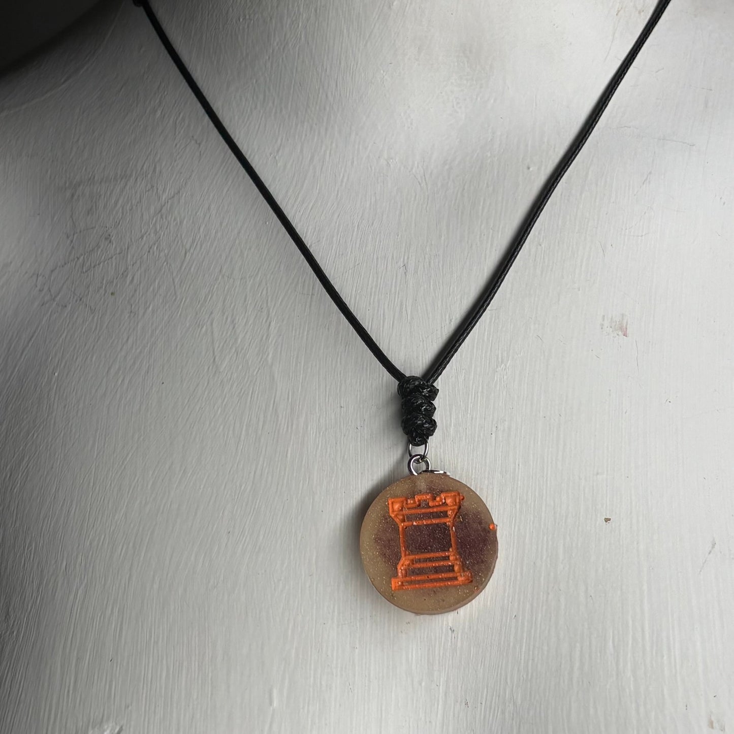 Rusted Orange Rook - Handmade Resin Chess Necklace