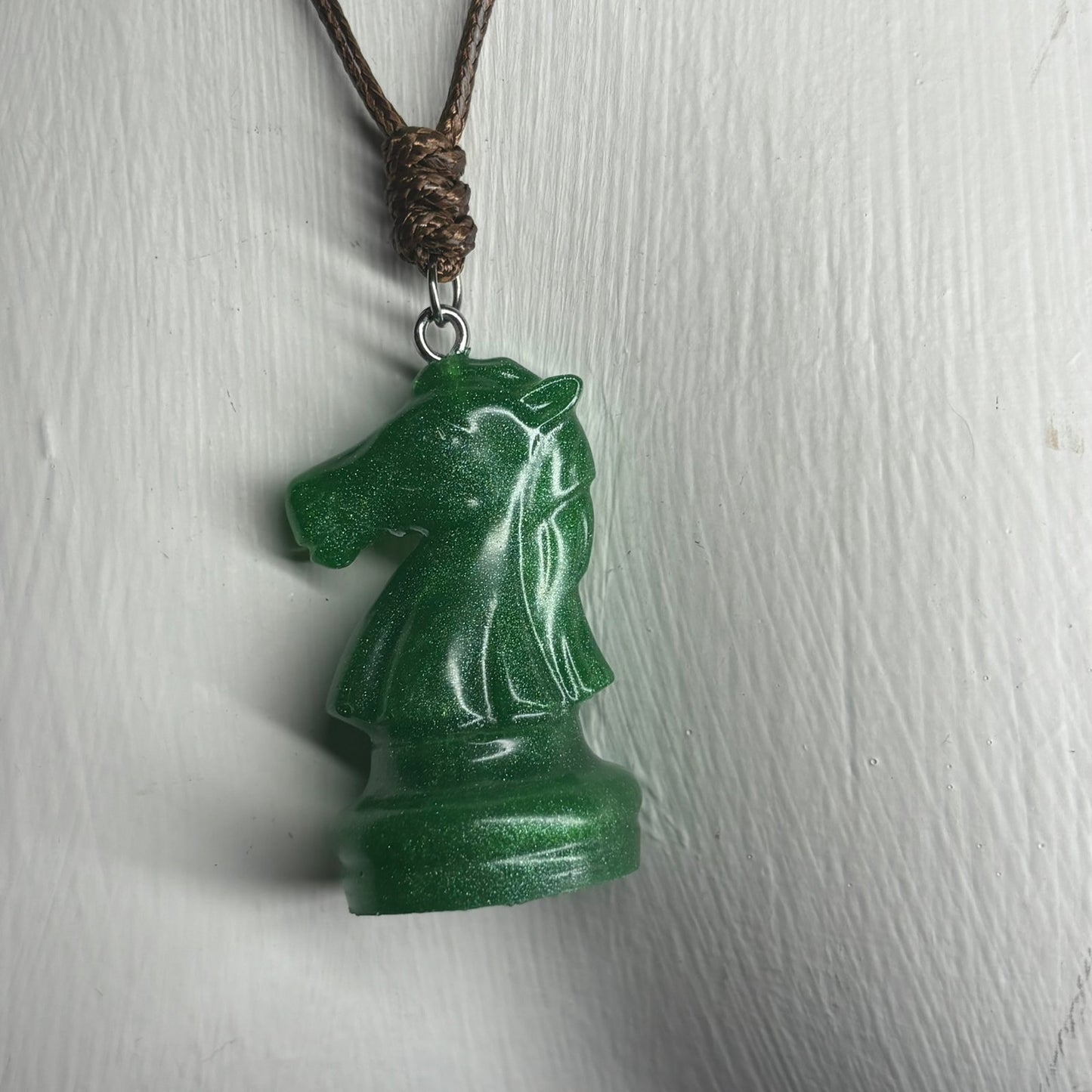 Solid Green Knight - Handmade Resin Chess Necklace