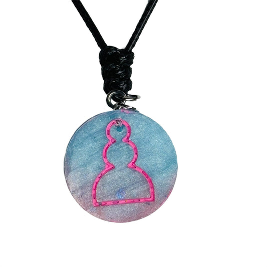 Light Blue & Pink Pawn - Handmade Resin Chess Necklace