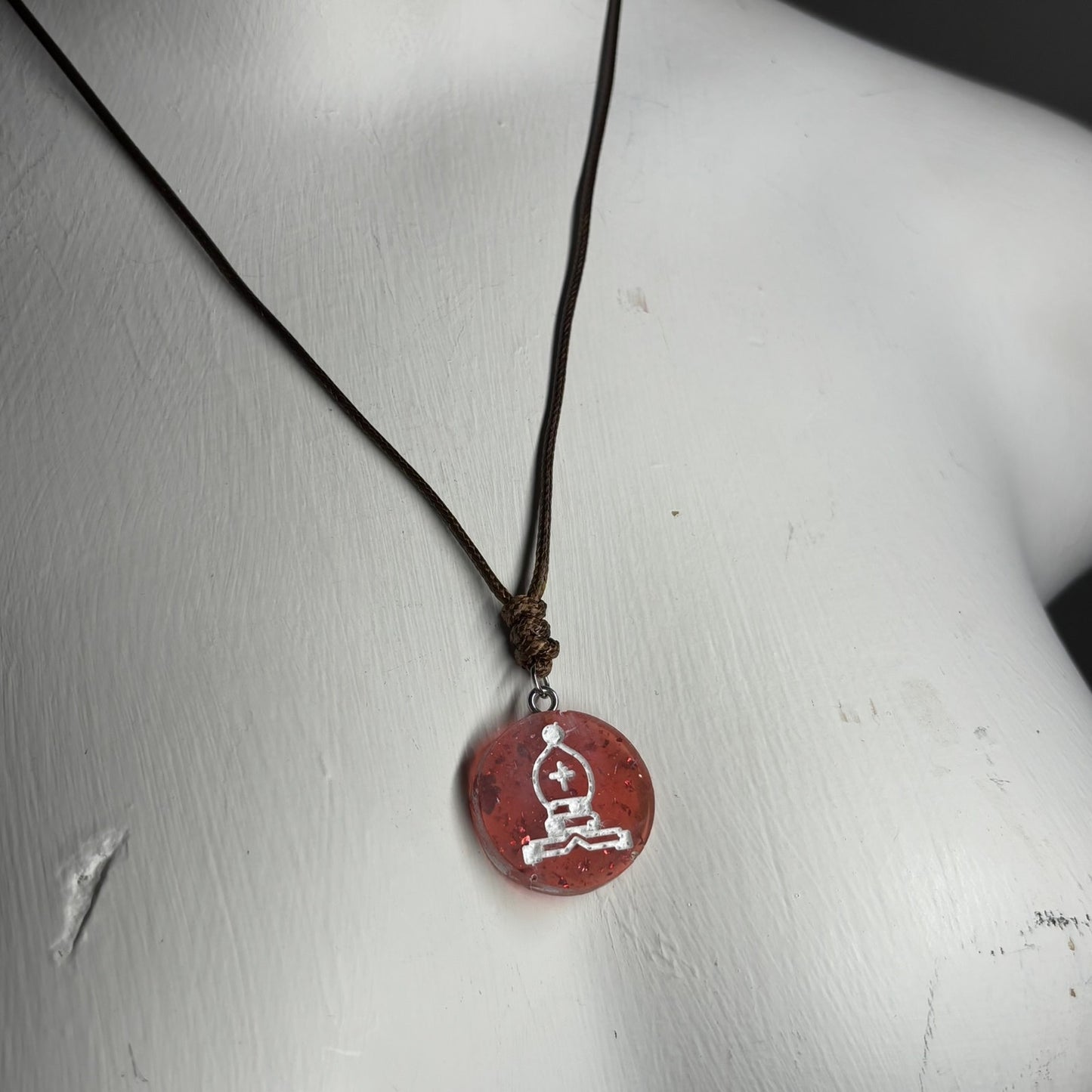 Crystal Red Bishop - Handmade Resin Chess Necklace