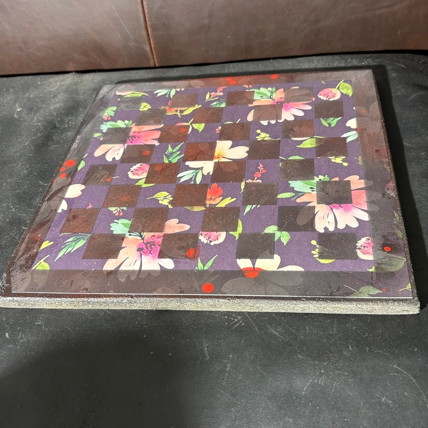 Dark Colored Flowers - Scrapbook Chess Board