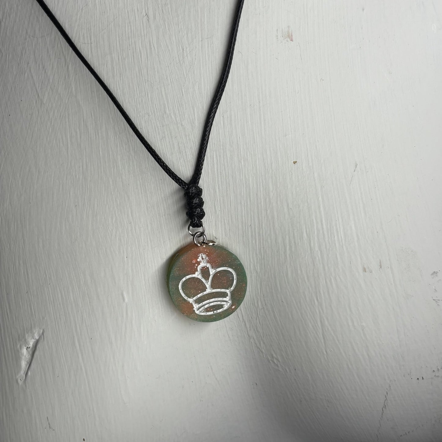 Orange Green King - Handmade Resin Chess Necklace