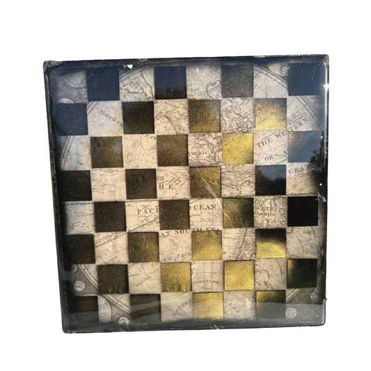 Vintage Map With Golden Mist - Resin Coated Chess Board