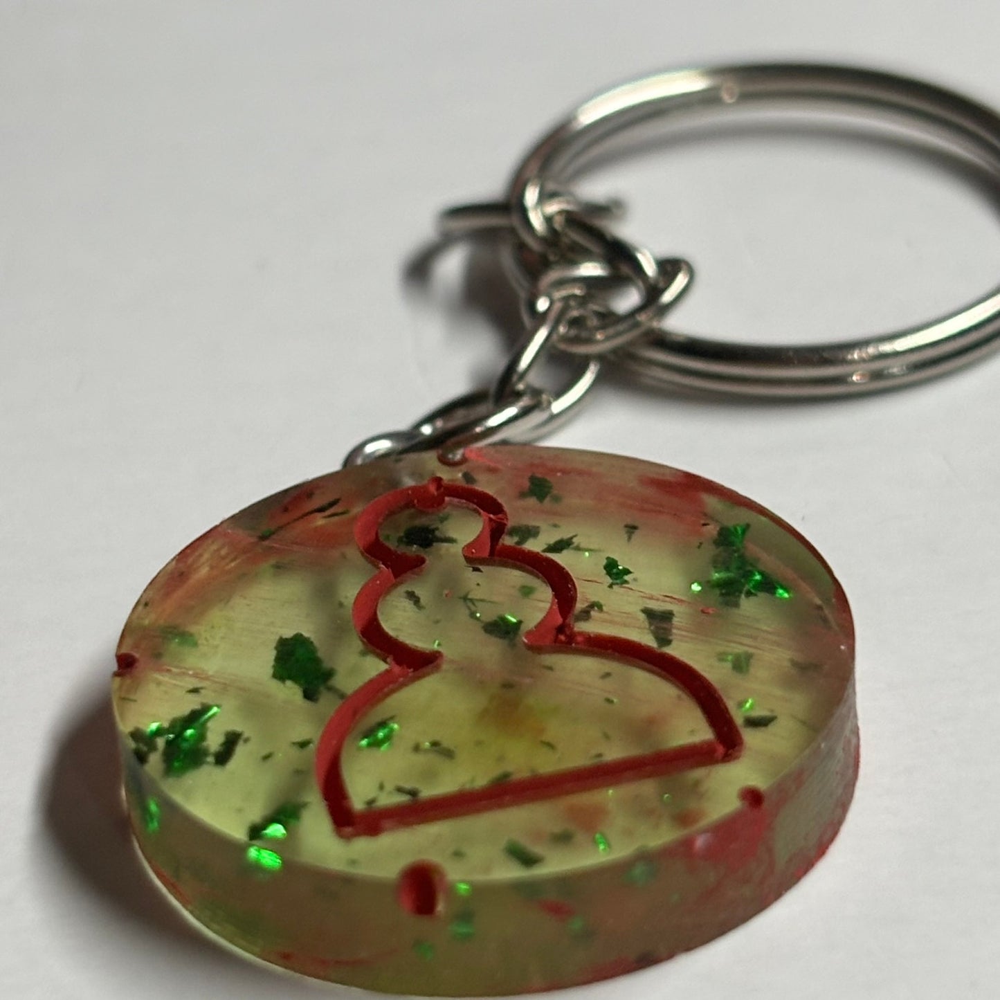 Lime Green Red Lining - Handmade Resin Keychain - Flat Edition