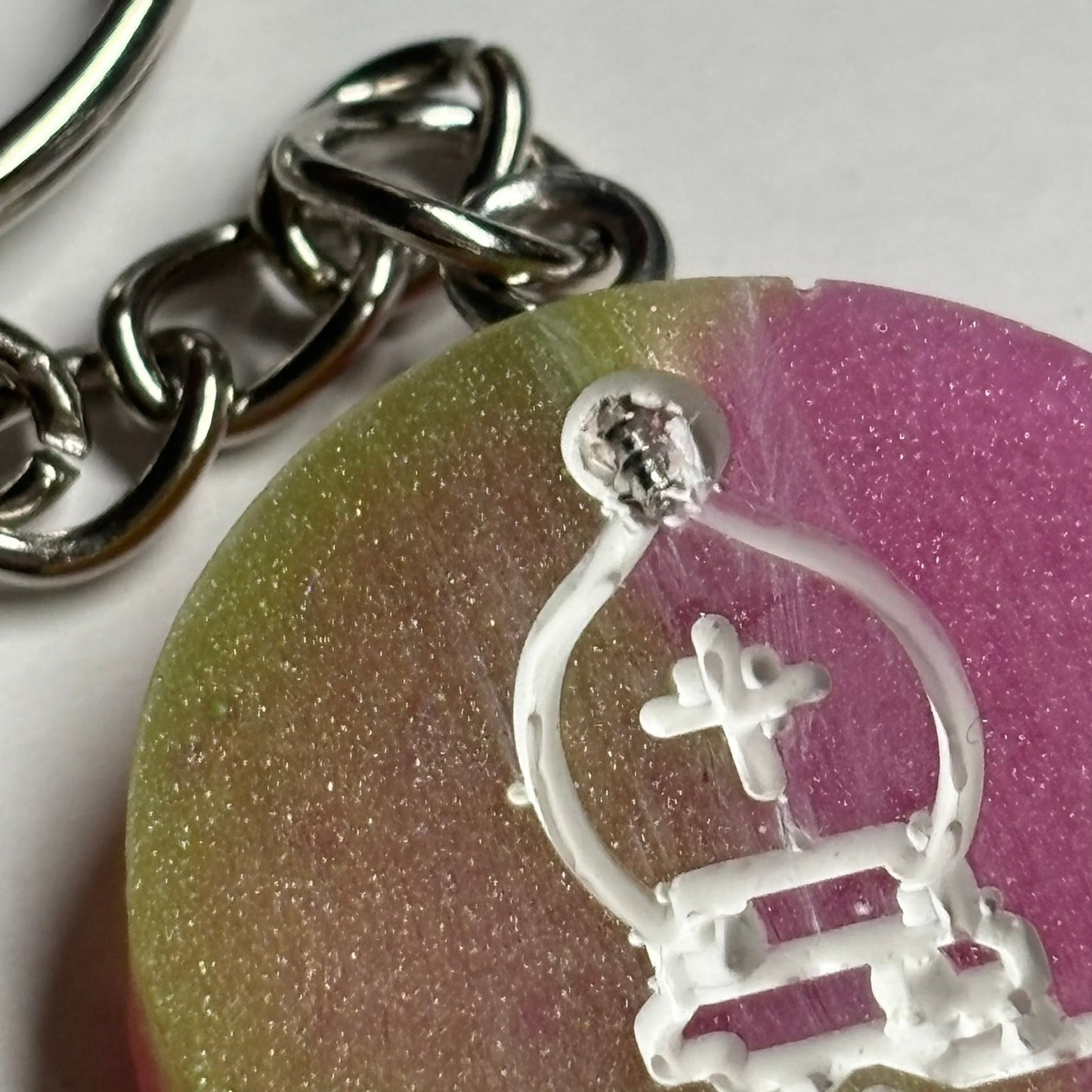 Pink Green Divide Handmade Resin Keychain - Flat Edition