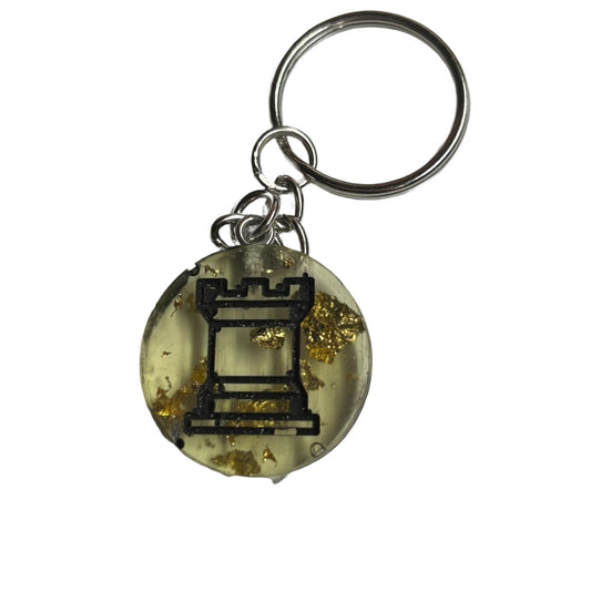 The Rook's Golden Particles - Handmade Resin Keychain - Flat Edition