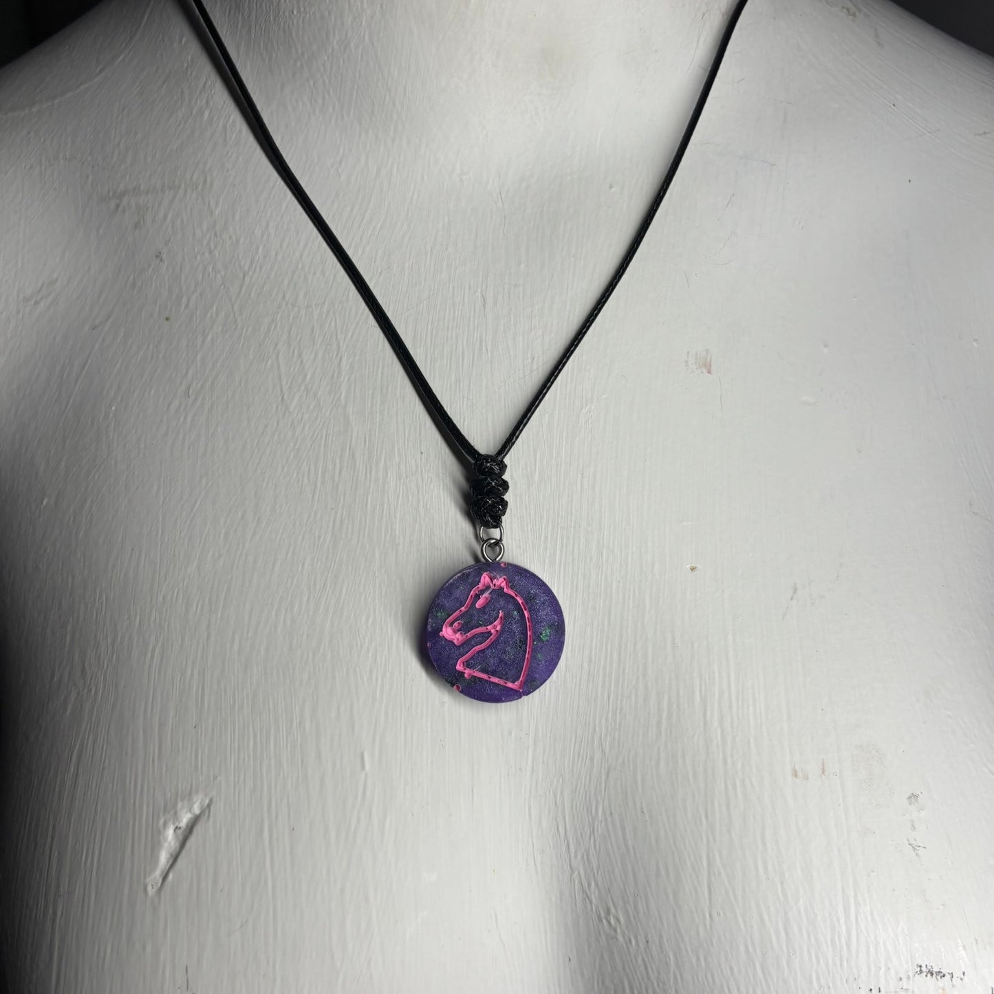 Purple Pink Knight - Handmade Resin Chess Necklace