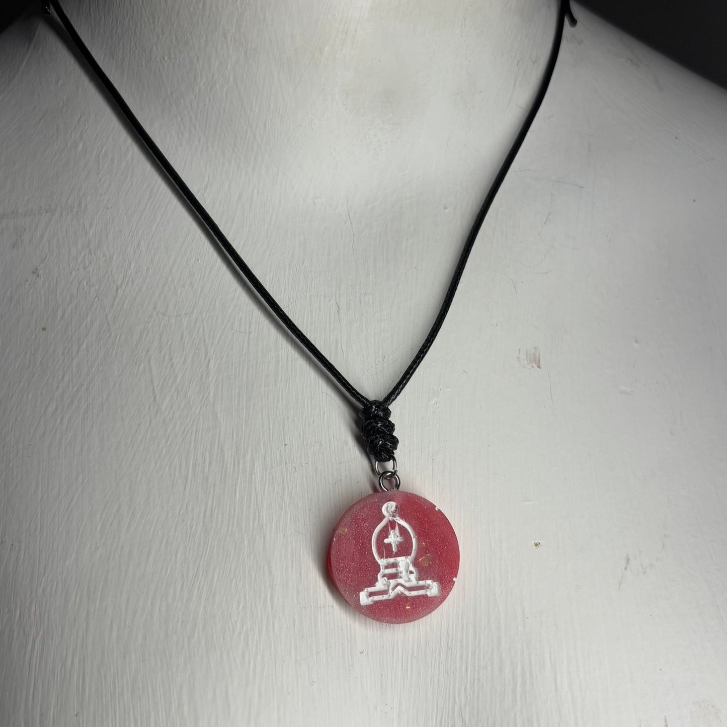 Candy Red Bishop - Handmade Resin Chess Necklace - Flat Edition