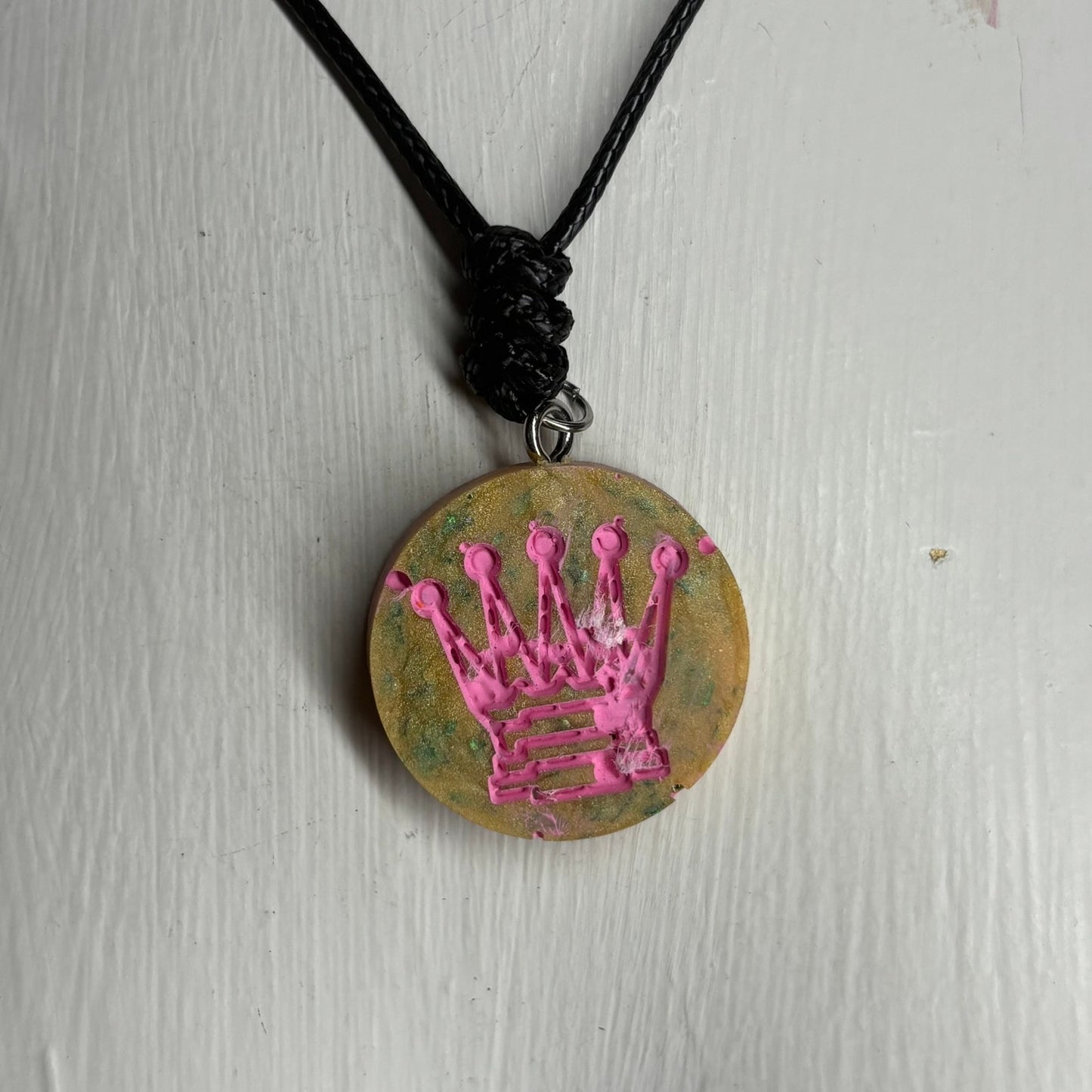 Pink Print Queen - Handmade Resin Chess Necklace