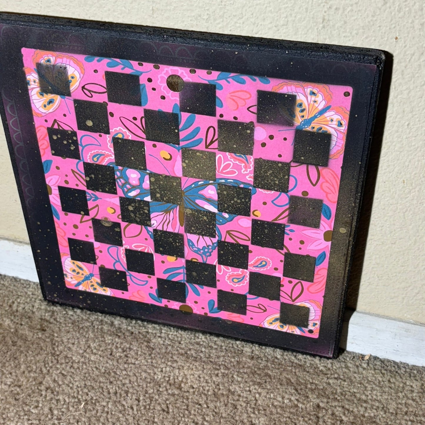 Pink Butterfly- Scrapbook Chess Board