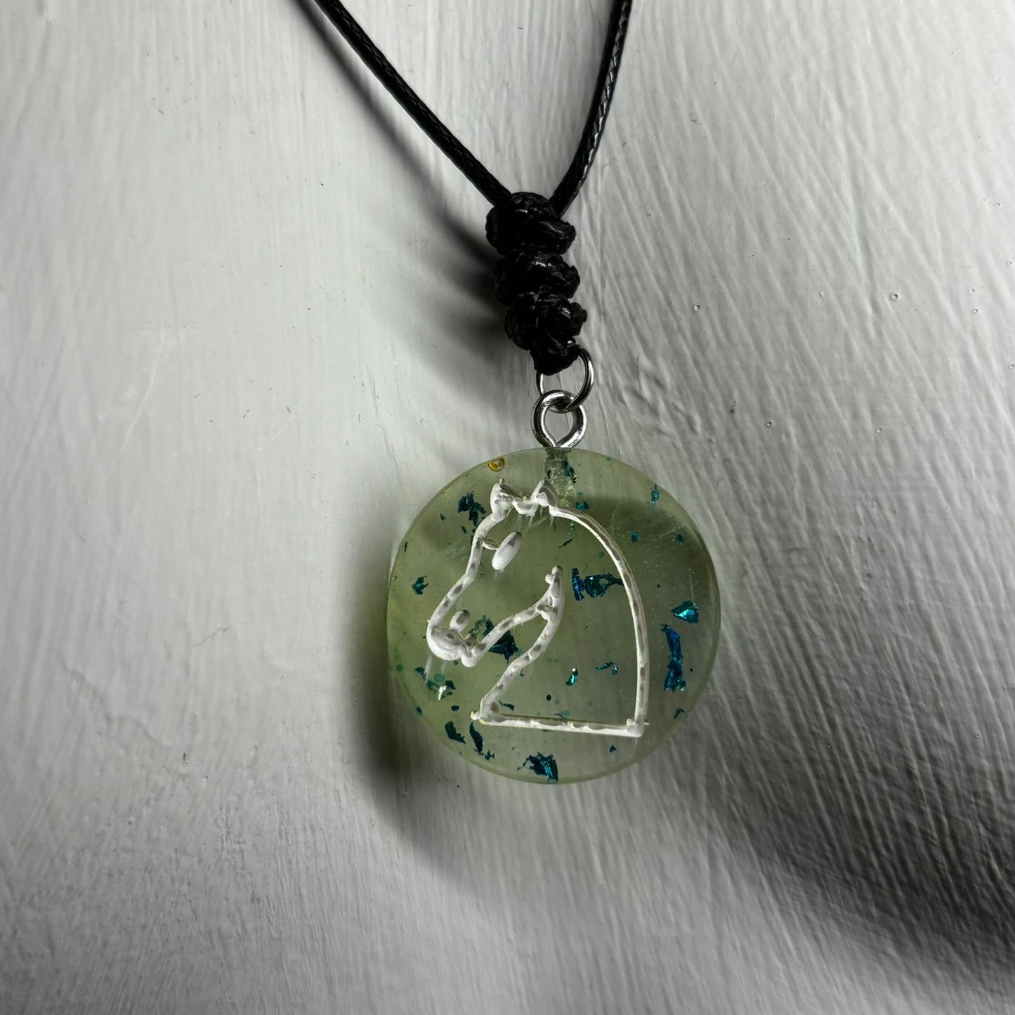 Lime Green Knight - Handmade Resin Chess Necklace