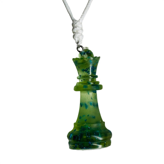 Green Crystal Queen - Handmade Resin Chess Necklace