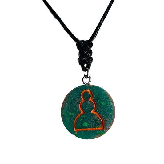 Green & Orange Pawn - Handmade Resin Chess Necklace