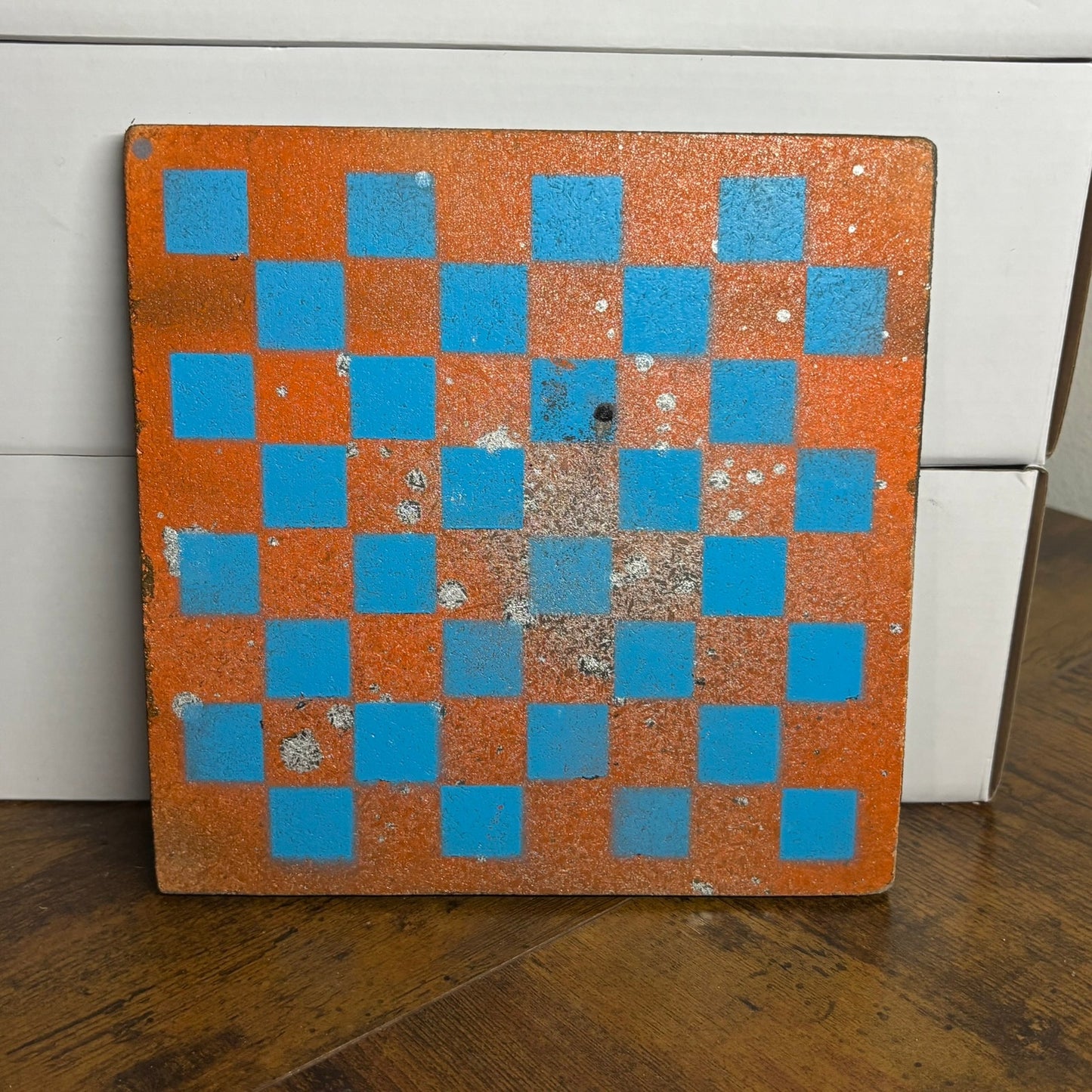 Blue Orange Splatter - Painted Double Sided Chess Board