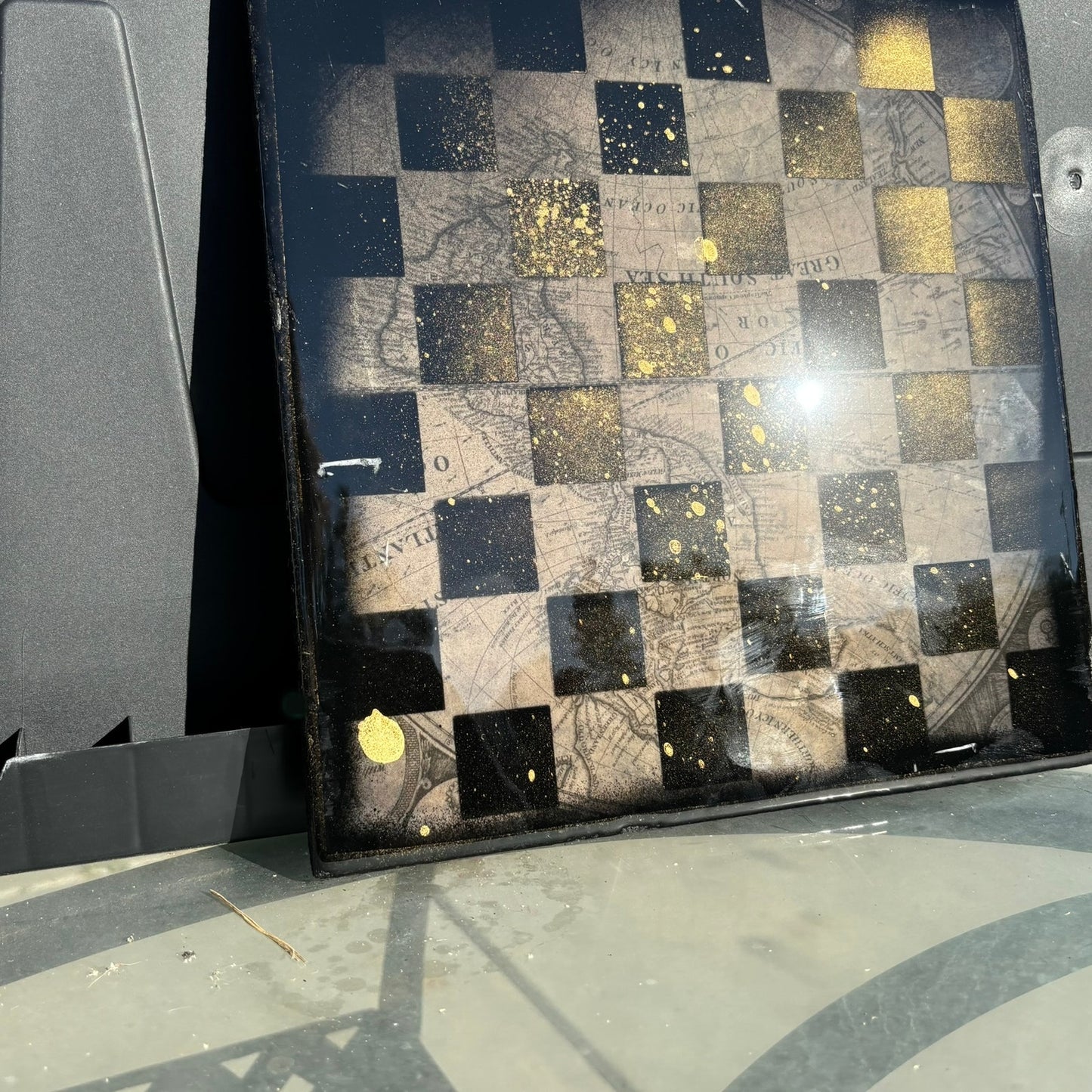 Sprinkled Gold Map - Resin Coated Chess Board