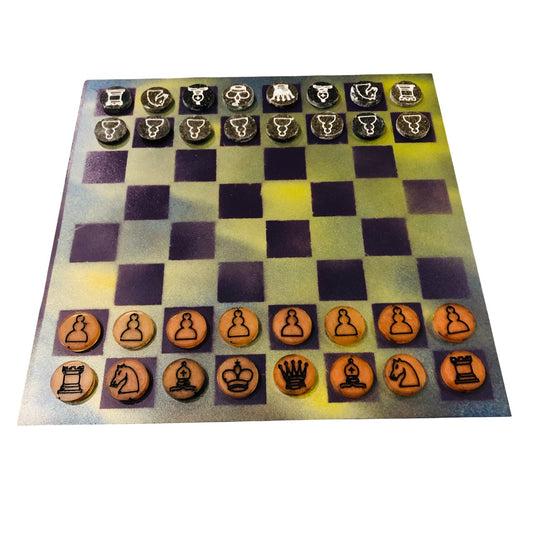 Vintage Purple & Green - Painted Chess Set