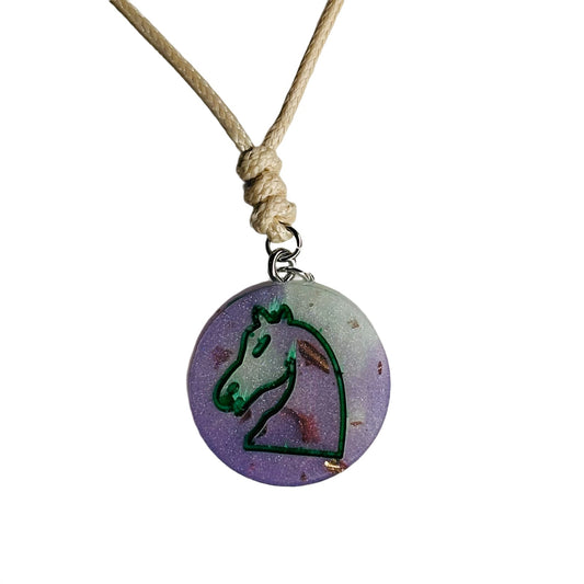 Purple Crystal Knight - Handmade Resin Chess Necklace