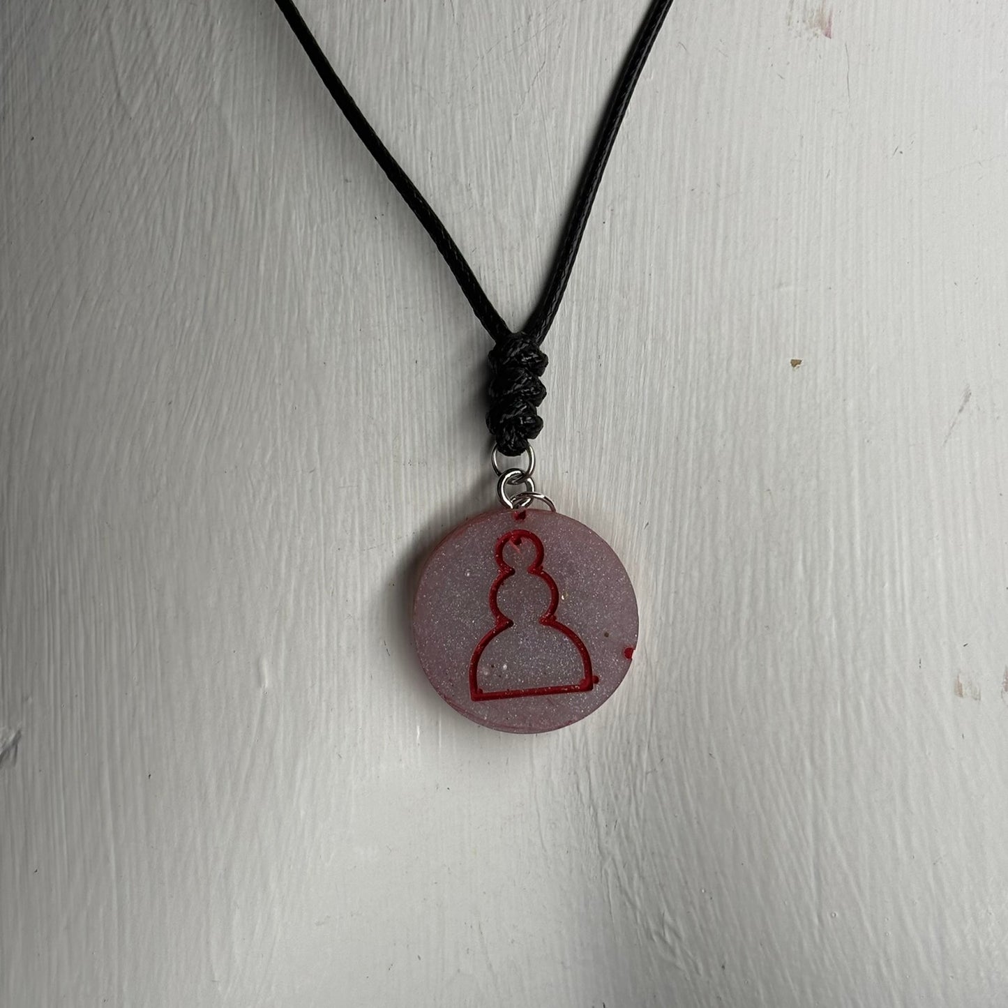 Silver Red Pawn - Handmade Resin Chess Necklace