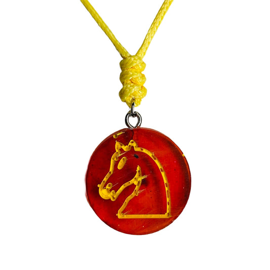 Cherry Red Knight - Handmade Resin Chess Necklace