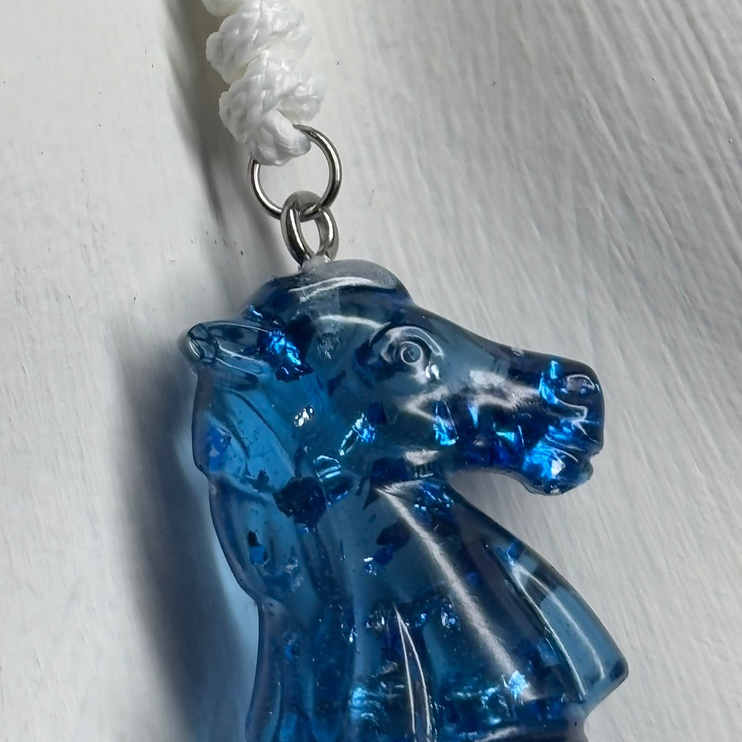 Crystal Blue Knight - Handmade Resin Chess Necklace