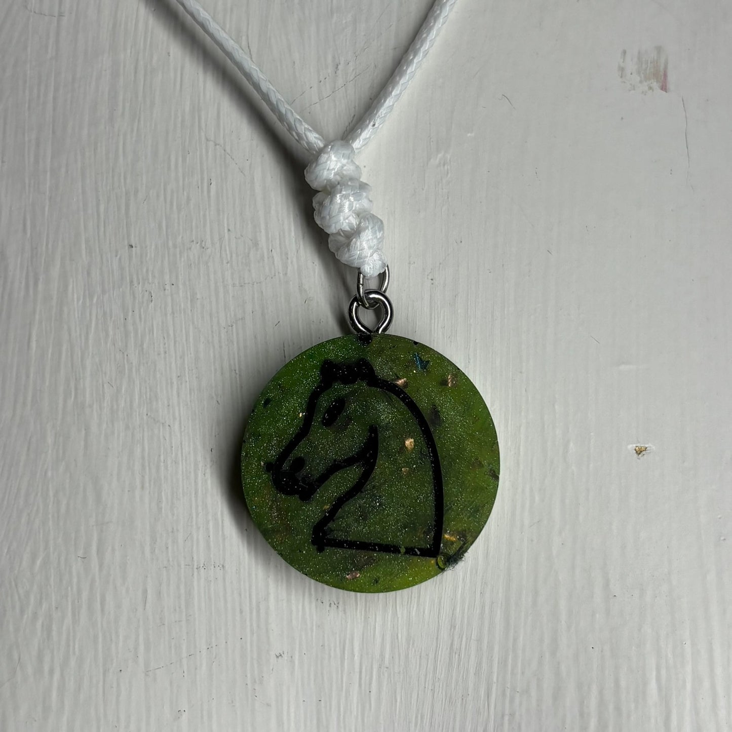 Clean Green Knight - Handmade Resin Chess Necklace