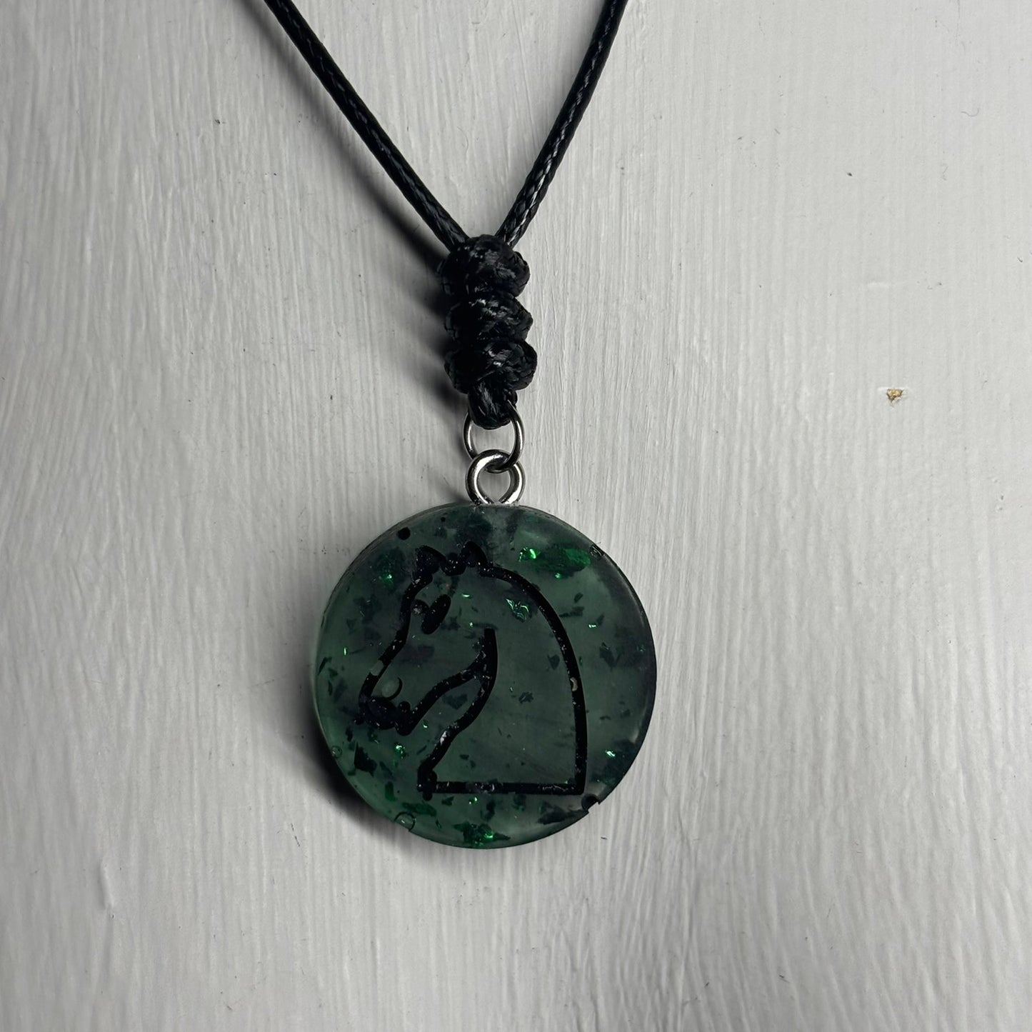 Mystic Green Knight - Handmade Resin Chess Necklace