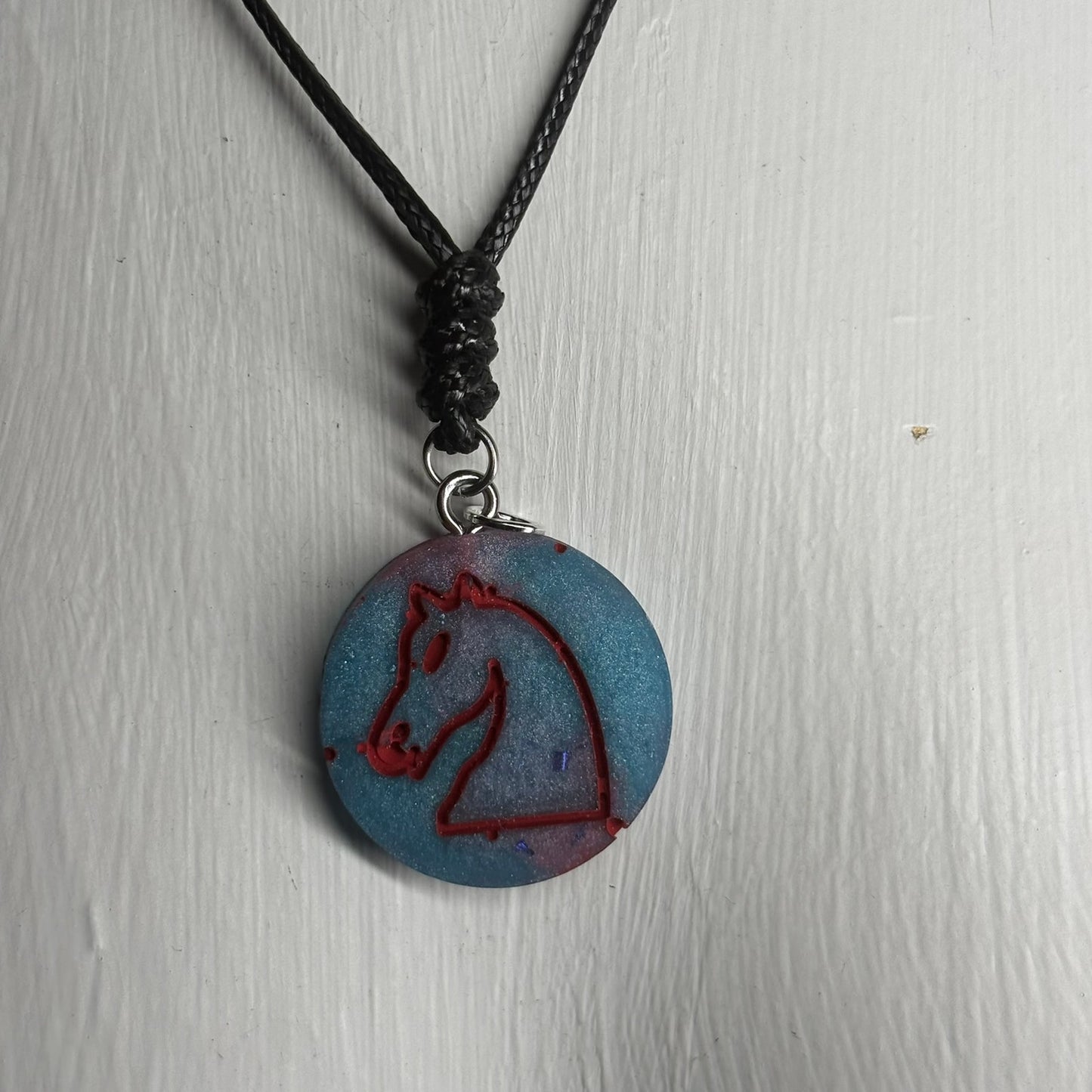 Blue Knight - Handmade Resin Chess Necklace