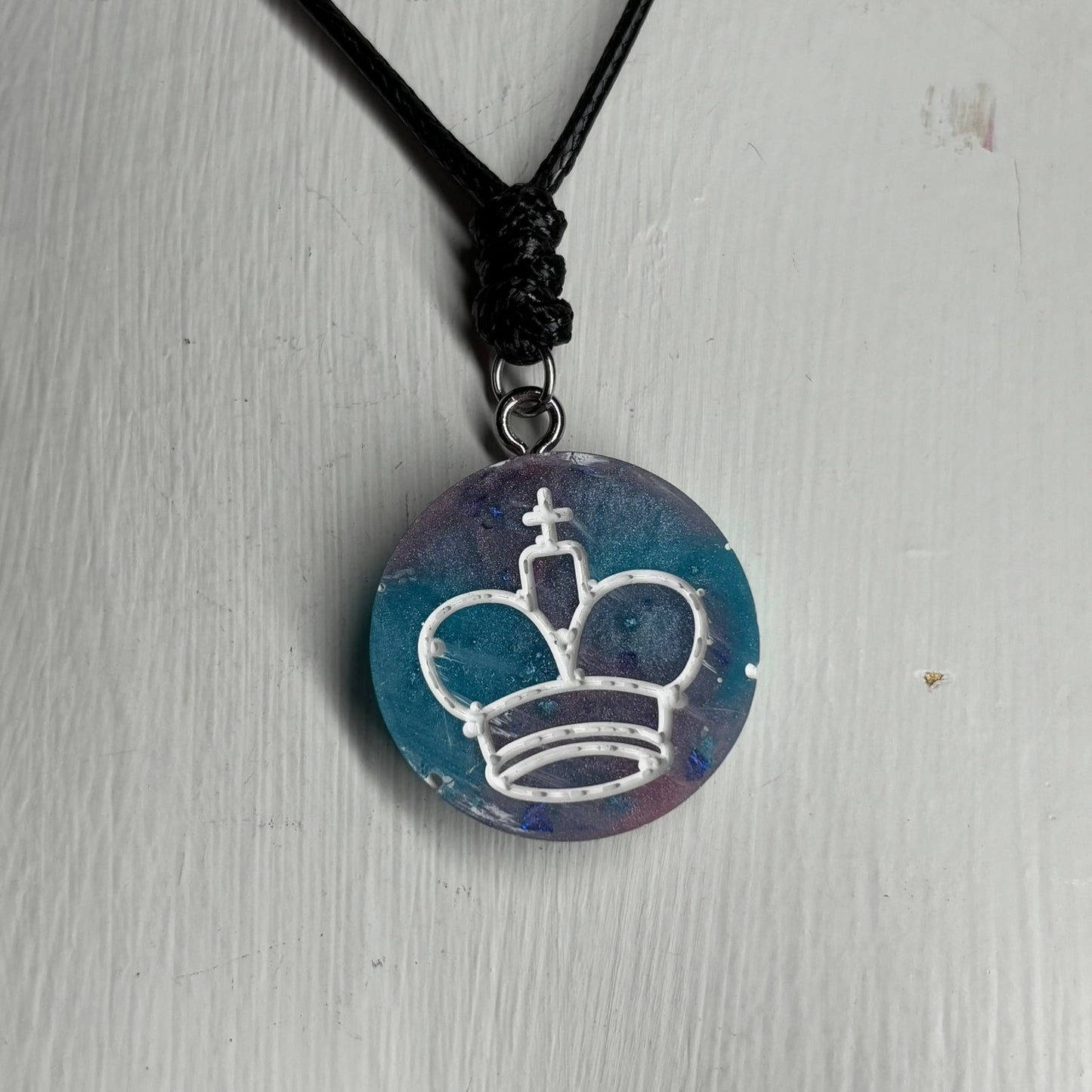 Candy Colored Blue King - Handmade Resin Chess Necklace