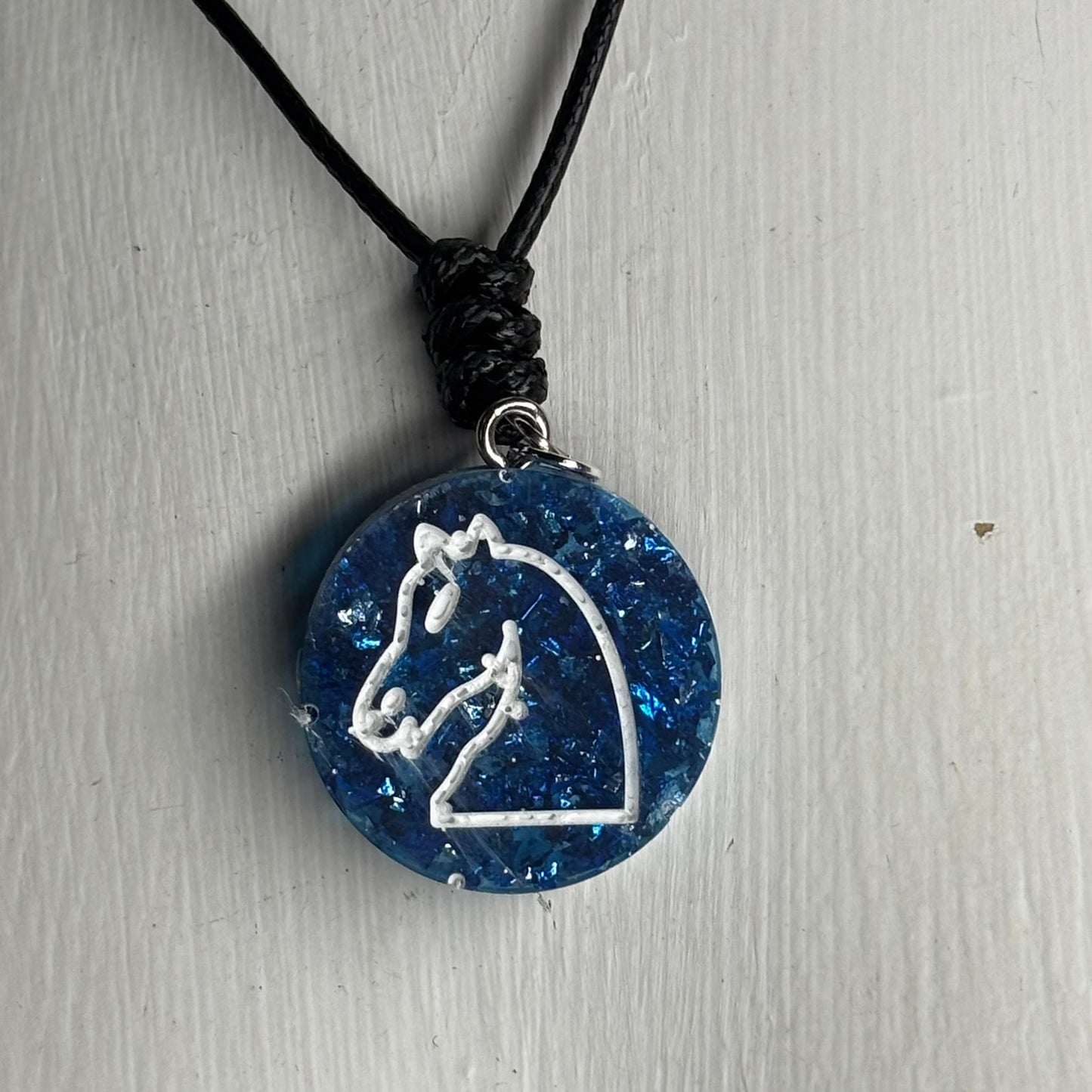 Crystal Blue Knight - Handmade Resin Chess Necklace