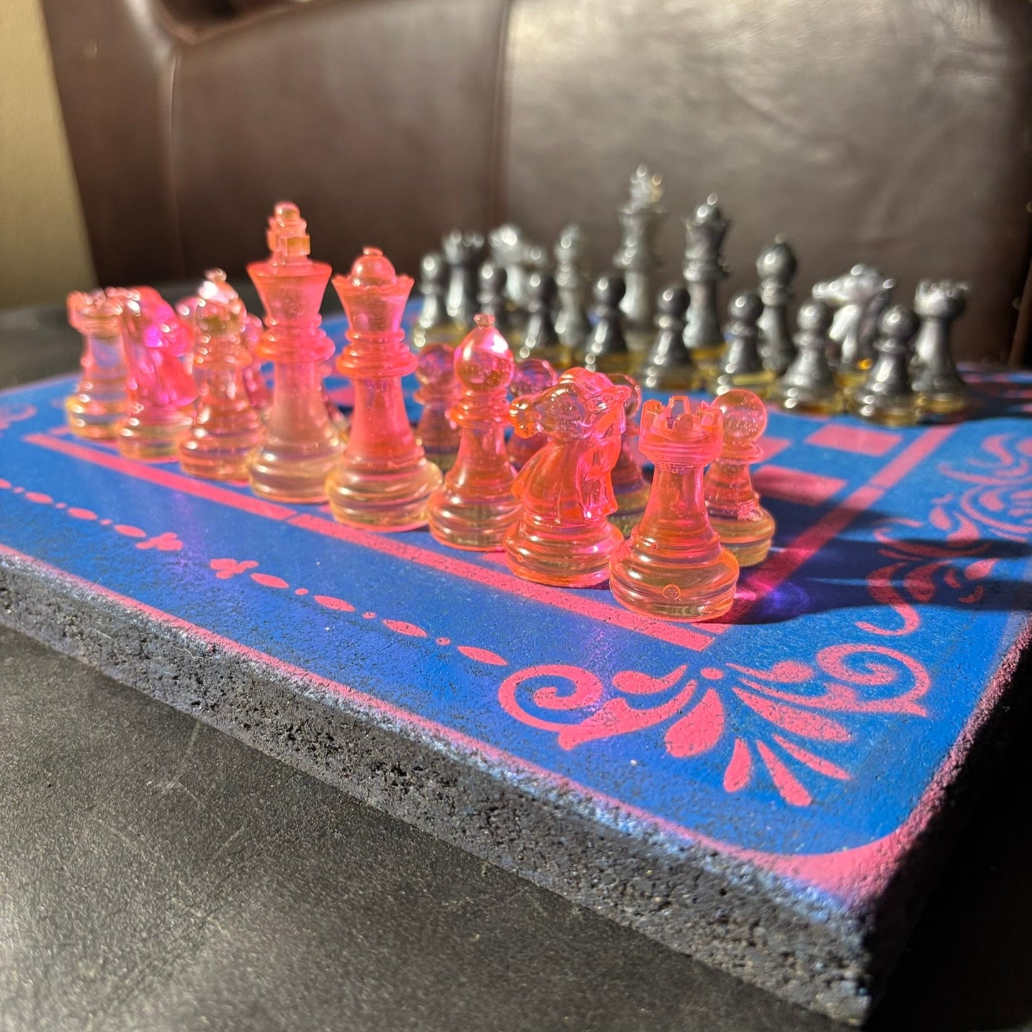Fancy Pink & Blue - Painted Chess Set