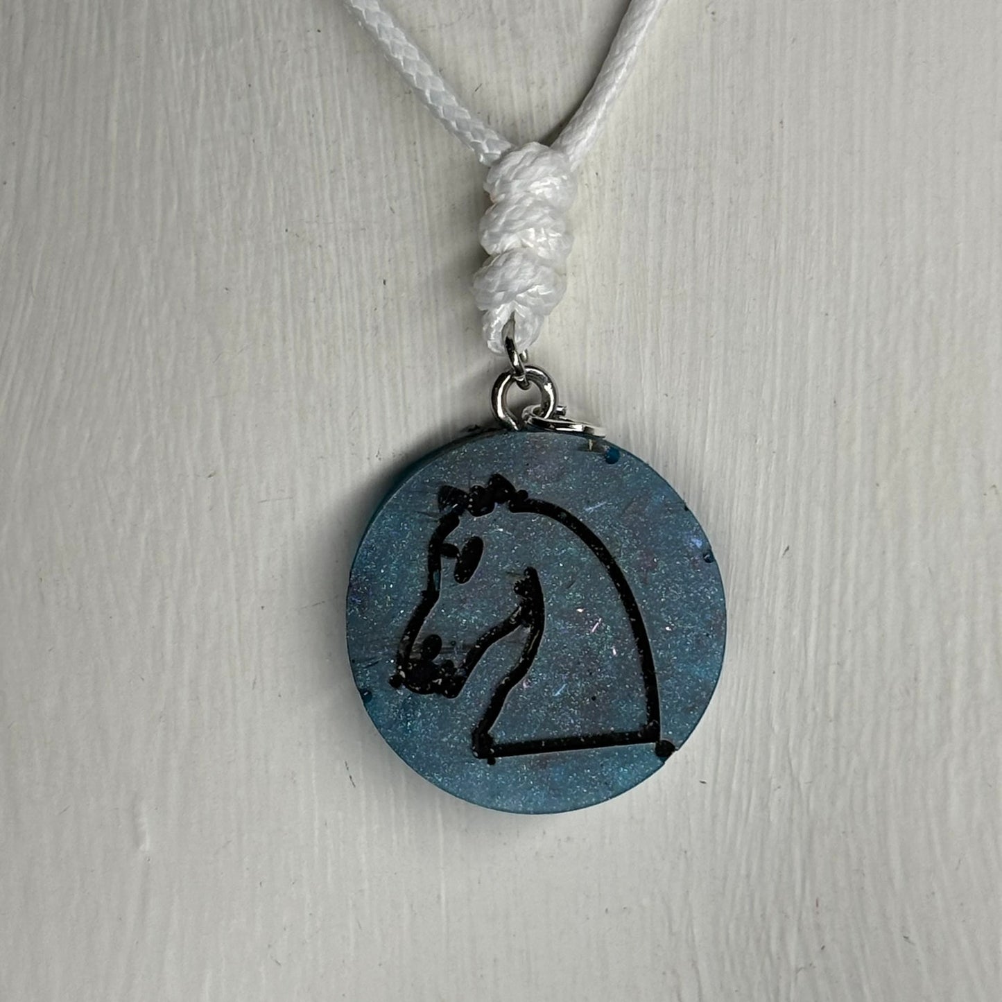Blue Knight - Handmade Resin Chess Necklace