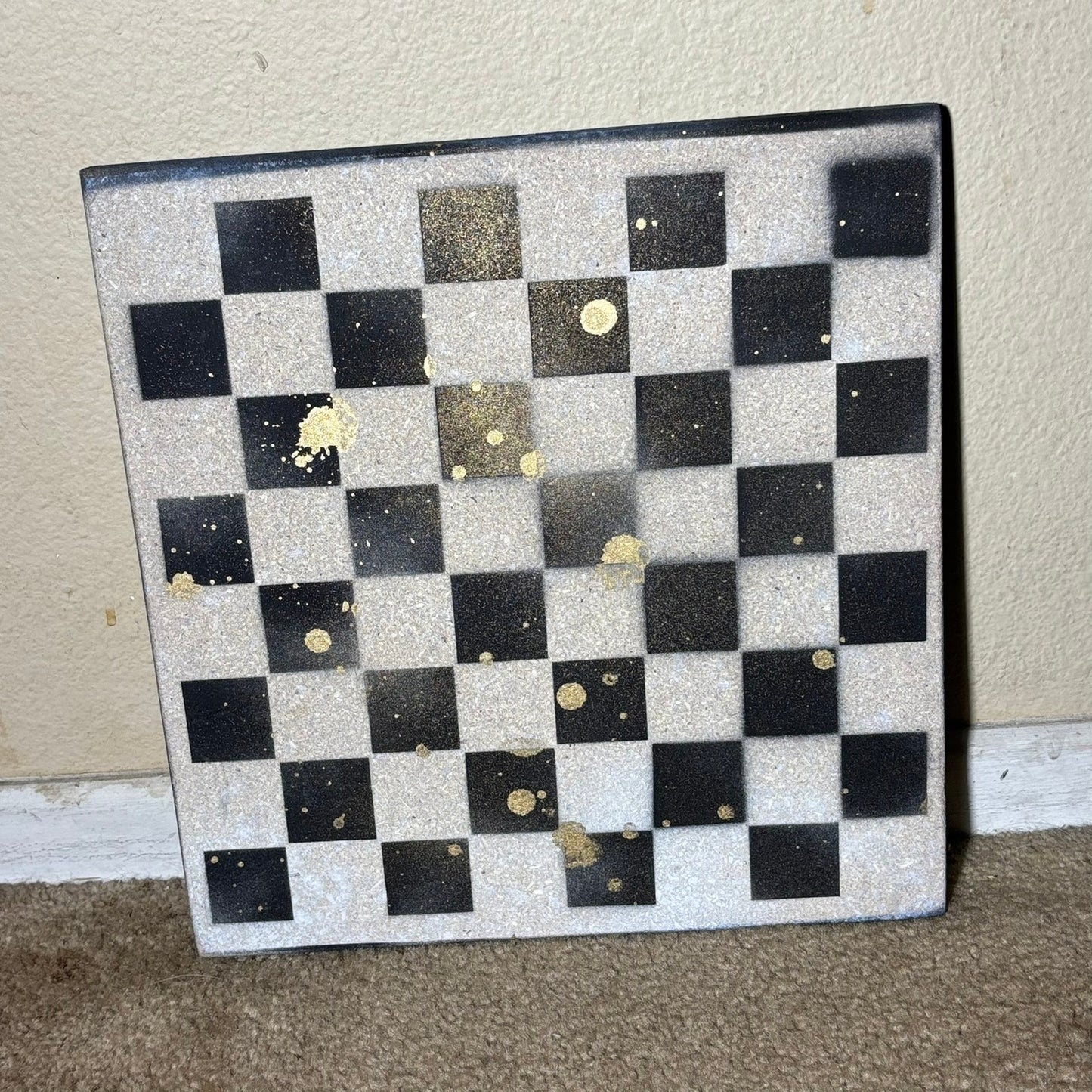 Black & White Speckled Gold - Painted Chess Board