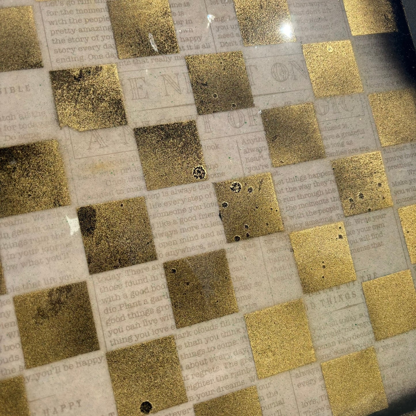 Golden Vintage Words - Resin Coated Chess Board