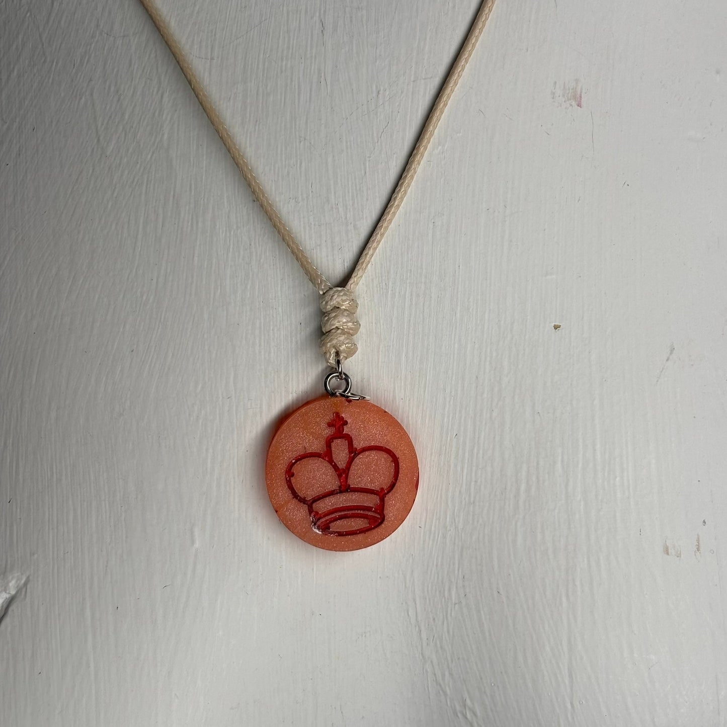 Orange Fire King - Handmade Resin Chess Necklace