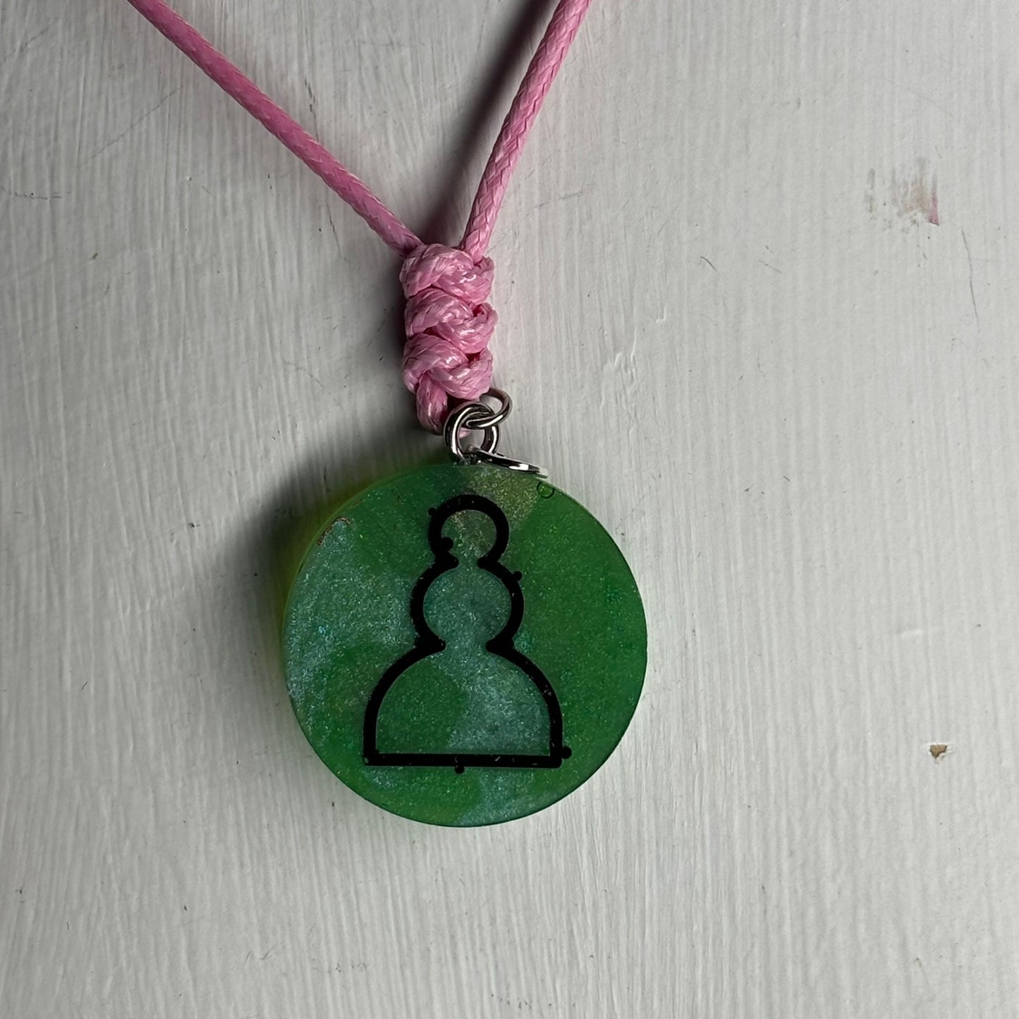 Pink & Green Pawn - Handmade Resin Chess Necklace
