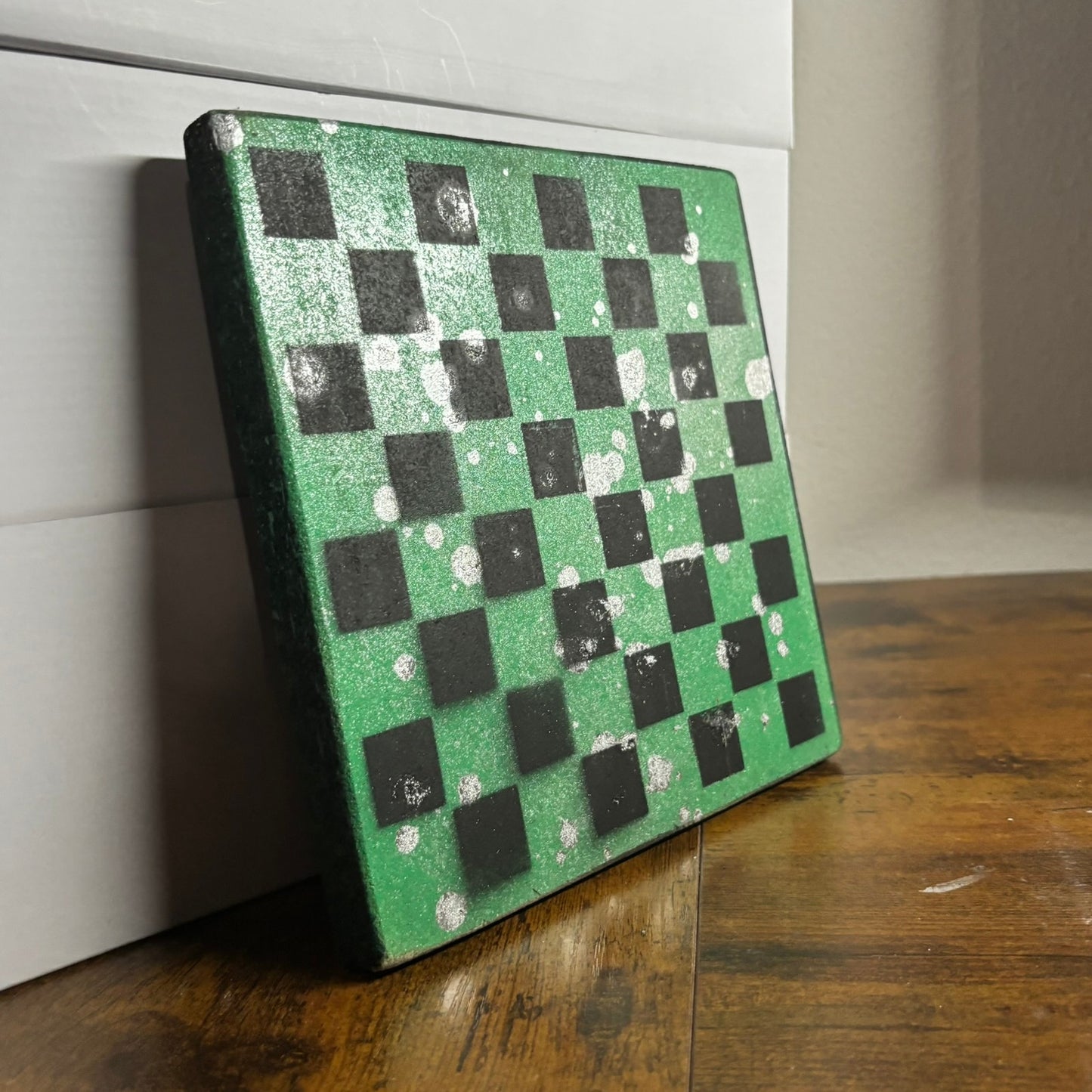 Green & Black Chrome Drip - Painted Double Sided Chess Board