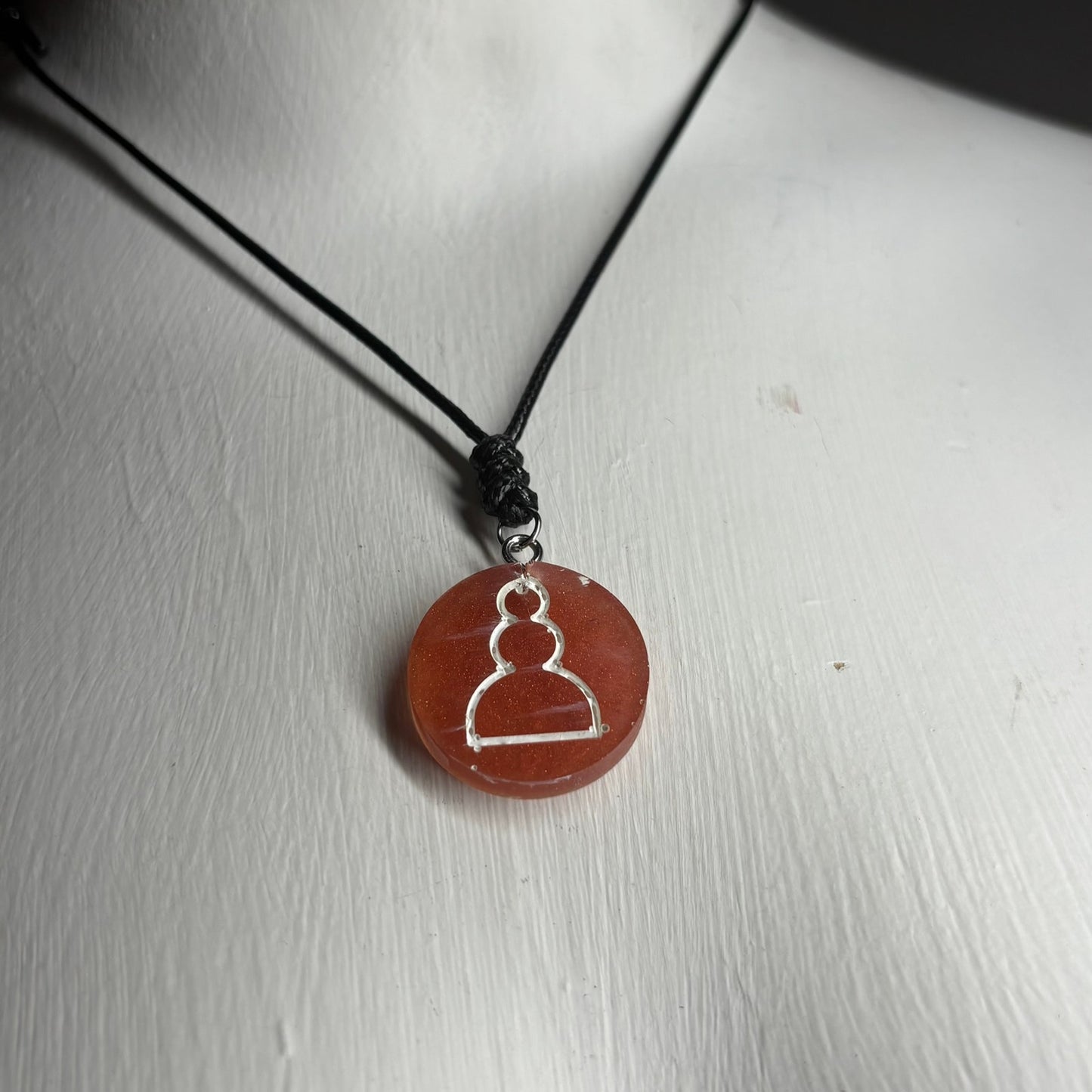Amber Orange Pawn - Handmade Resin Chess Necklace