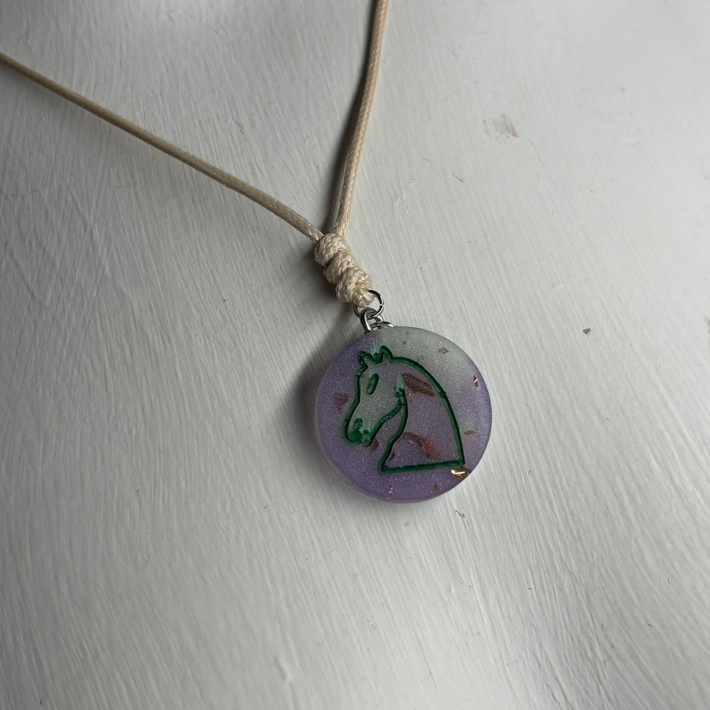 Purple Crystal Knight - Handmade Resin Chess Necklace