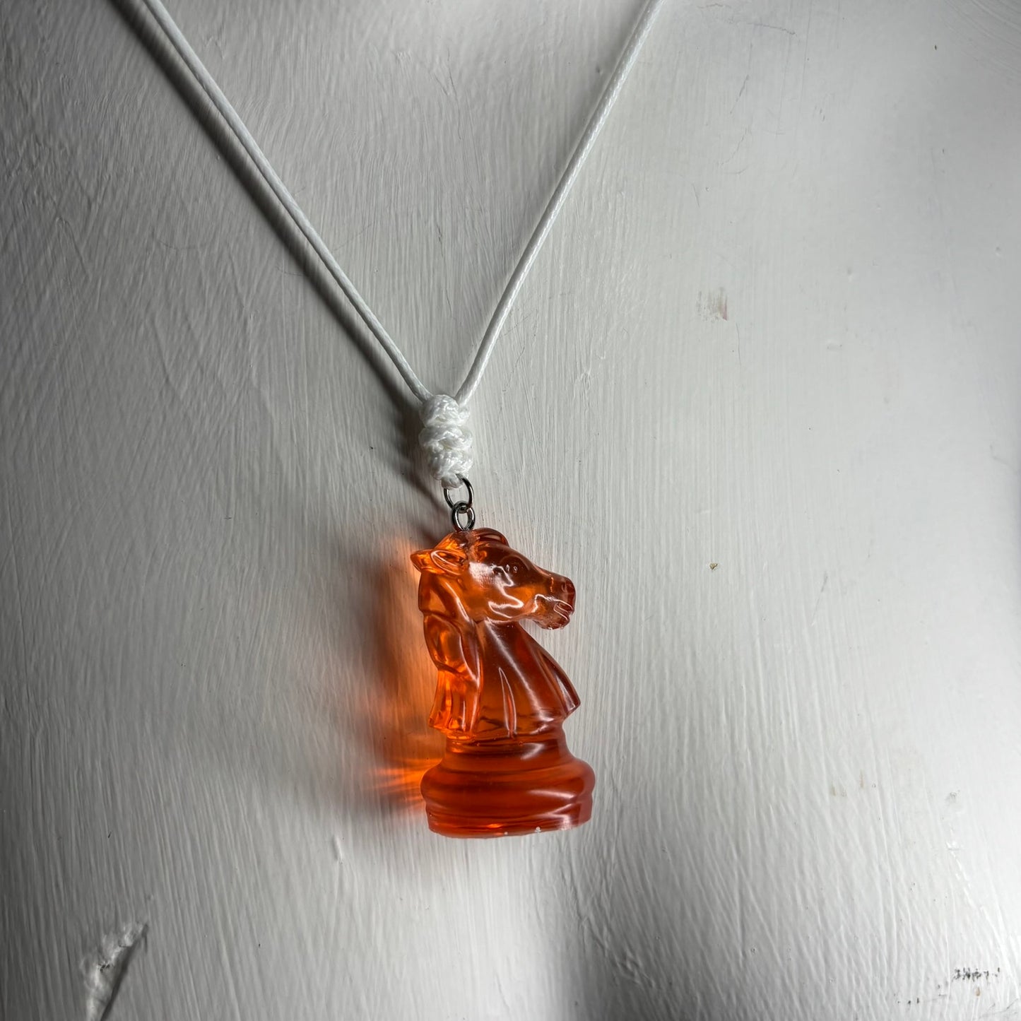 Orange Translucent Knight - Handmade Resin Chess Necklace