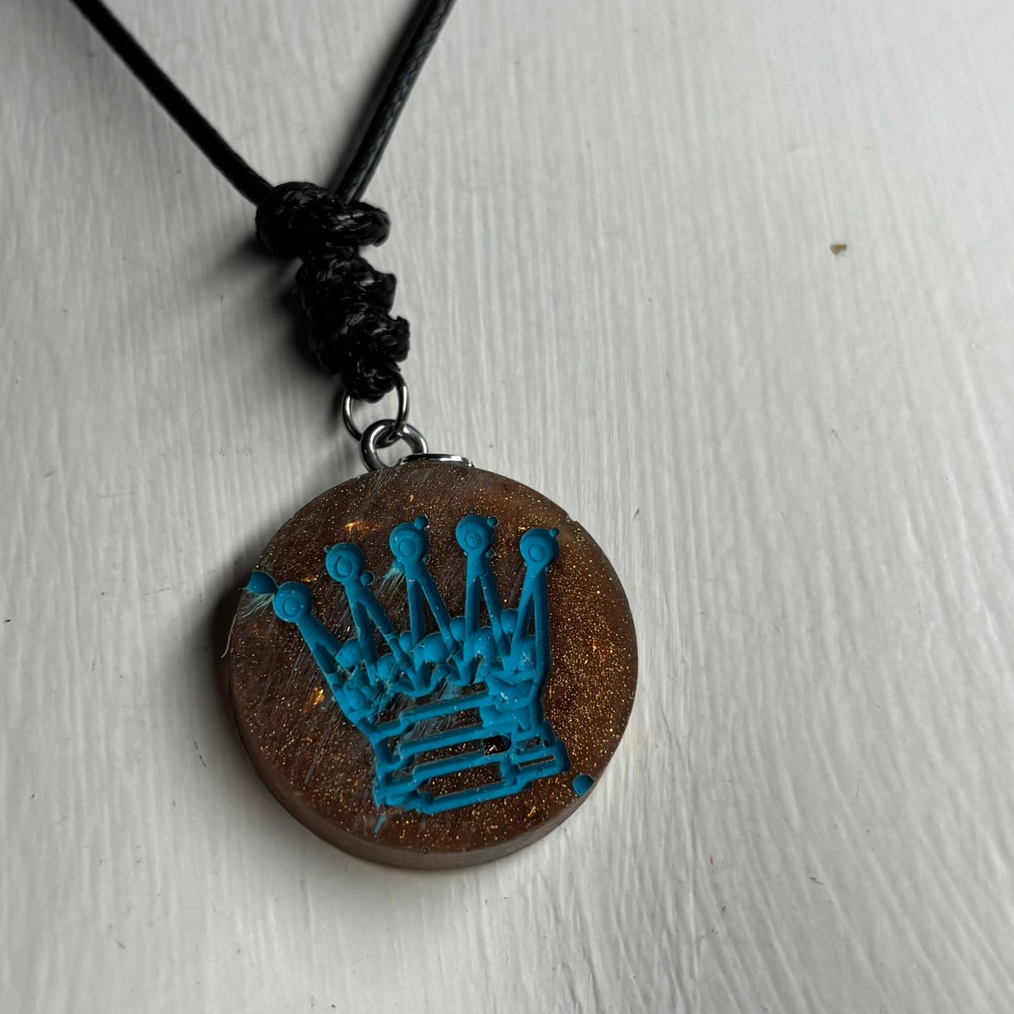 Blue Print Queen - Handmade Resin Chess Necklace