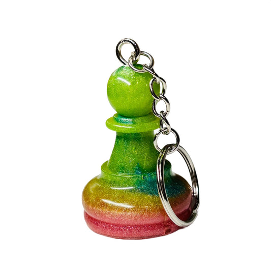 Green Color Swirl Pawn - Handmade Resin Keychain - Large Edition