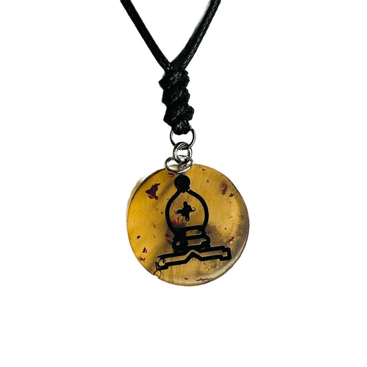 Yellow Transparent Bishop - Handmade Resin Chess Necklace