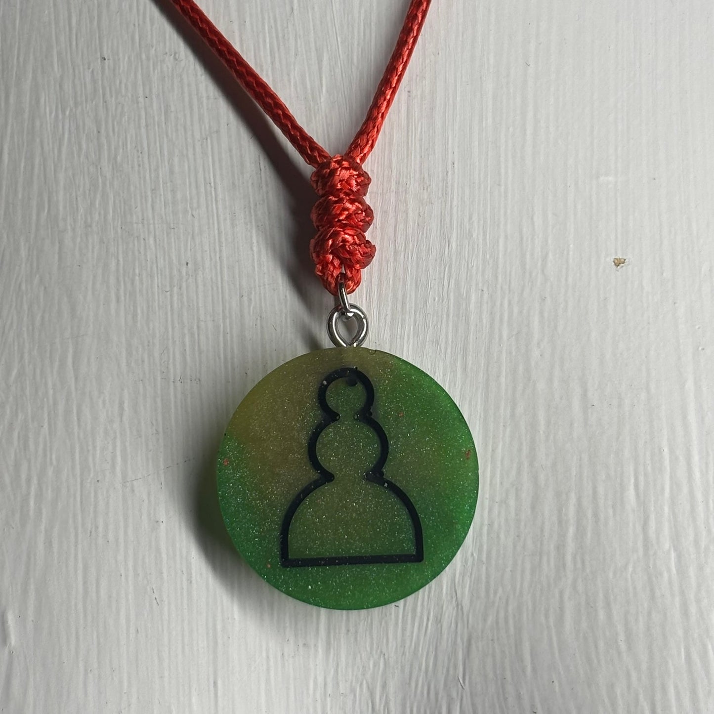 Green & Red Pawn - Handmade Resin Chess Necklace
