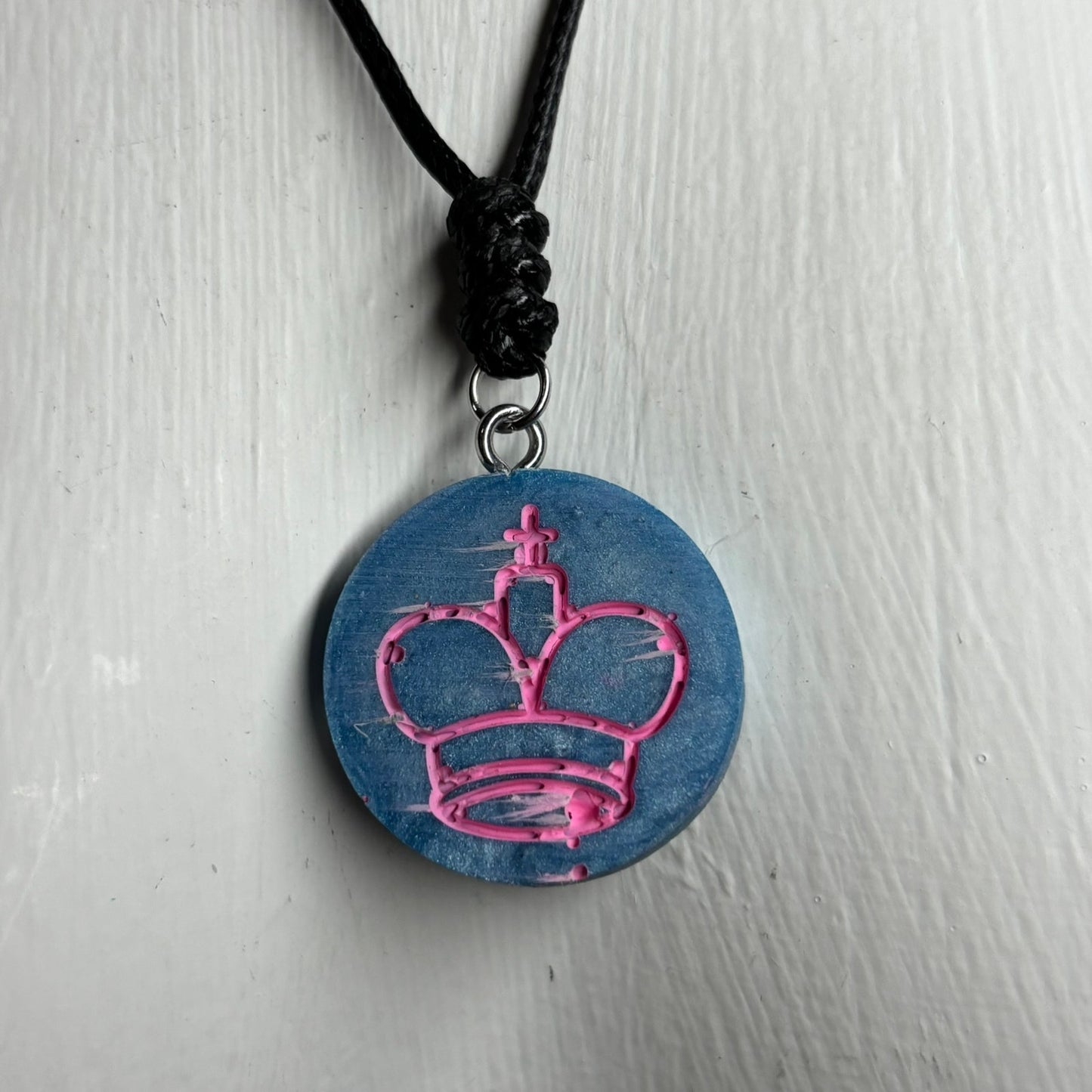 Blue & Pink King - Handmade Resin Chess Necklace