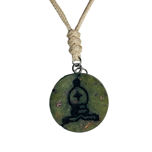 Vintage Green Bishop - Handmade Resin Chess Necklace