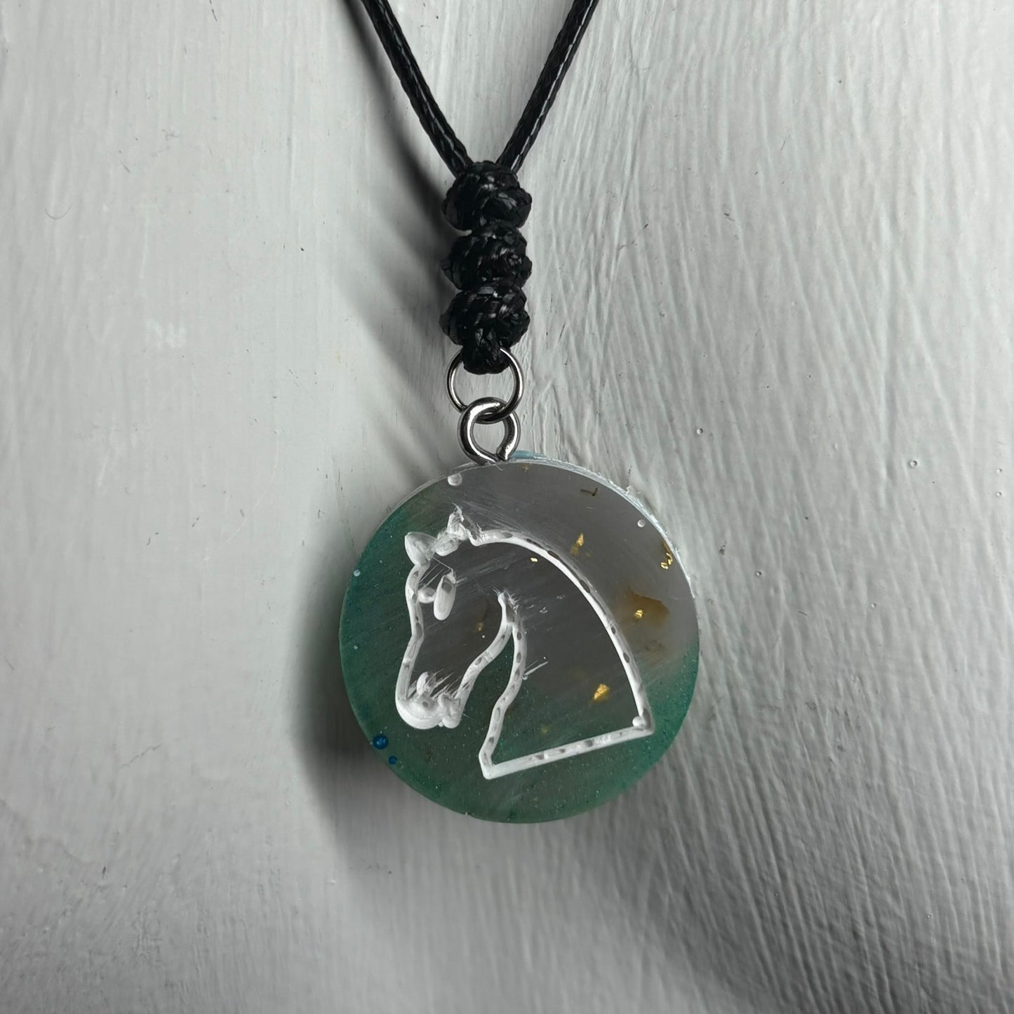 Crystal Green Knight - Handmade Resin Chess Necklace