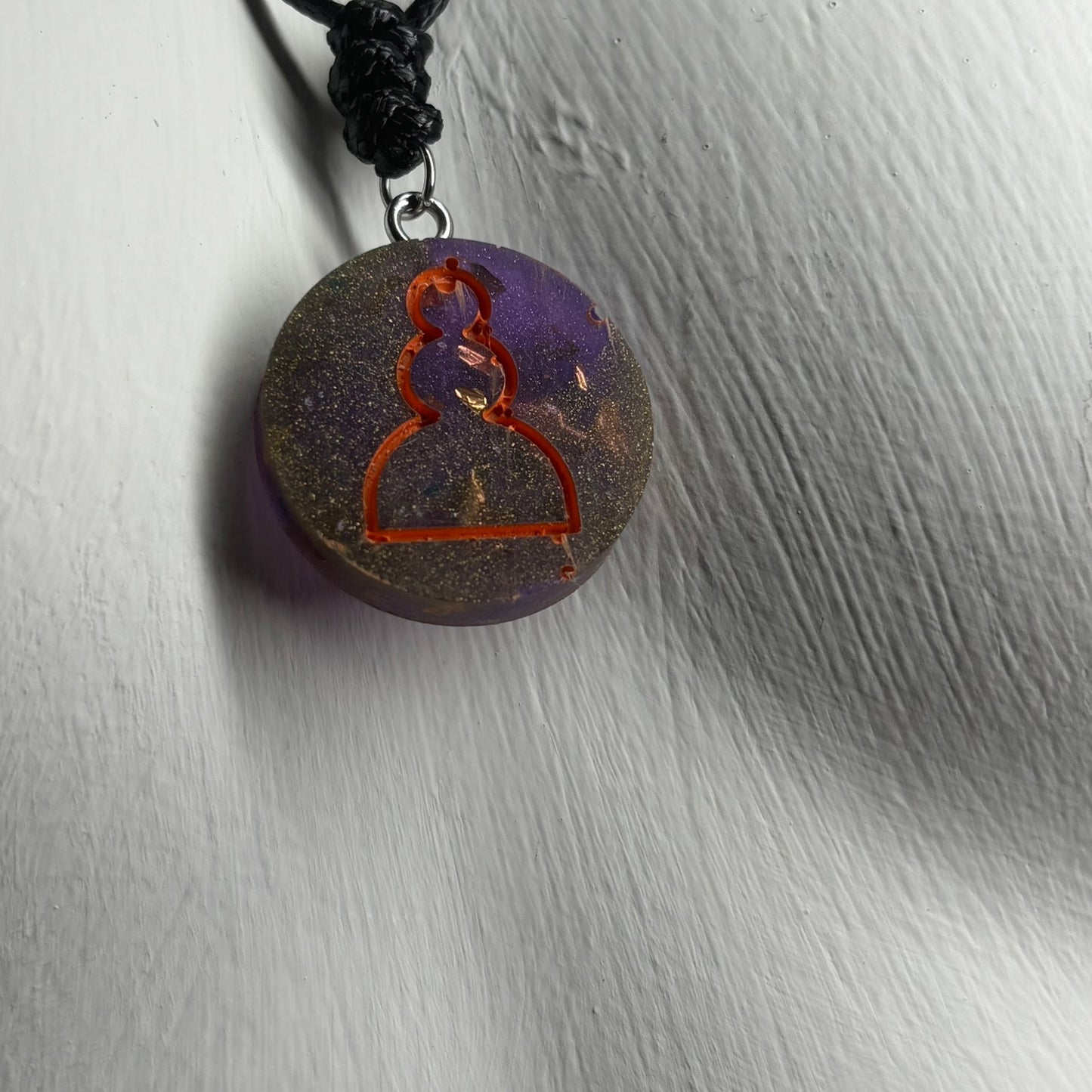 Purple/Orange Pawn - Handmade Resin Chess Necklace