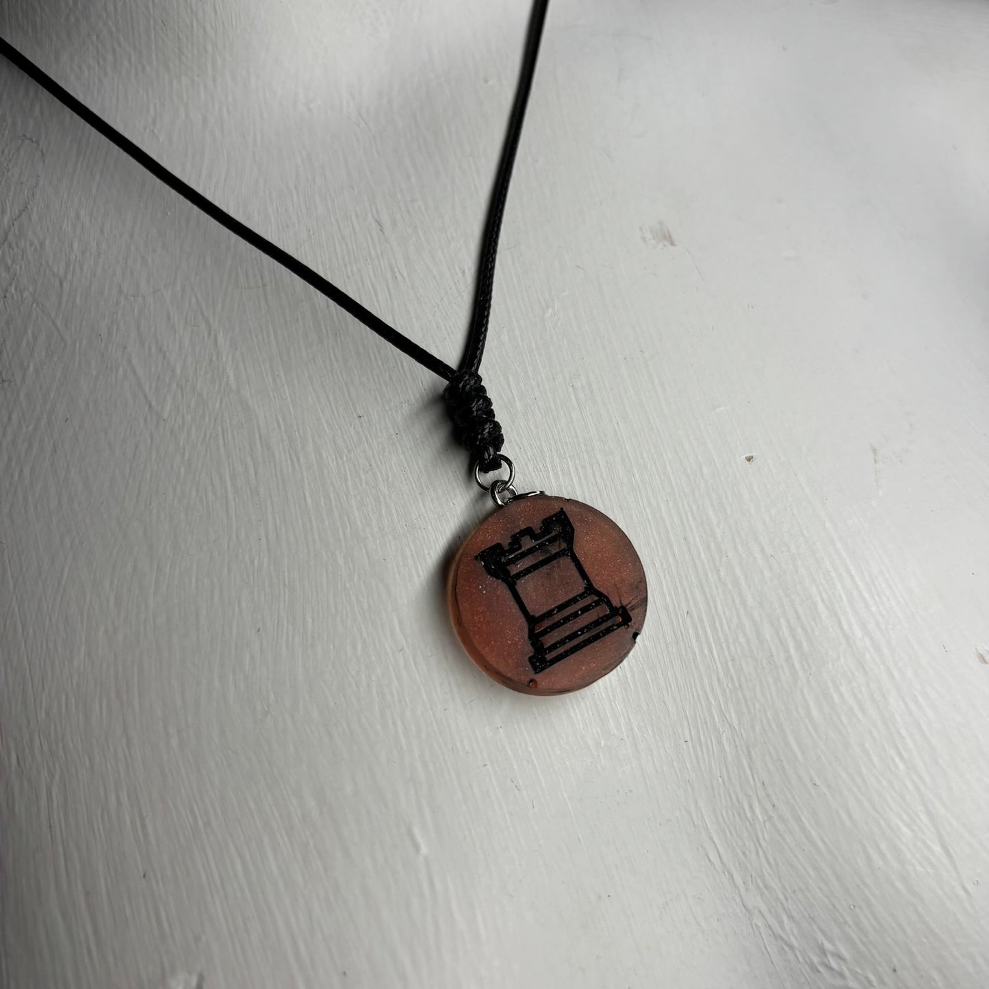 Orange Rook - Handmade Resin Chess Necklace